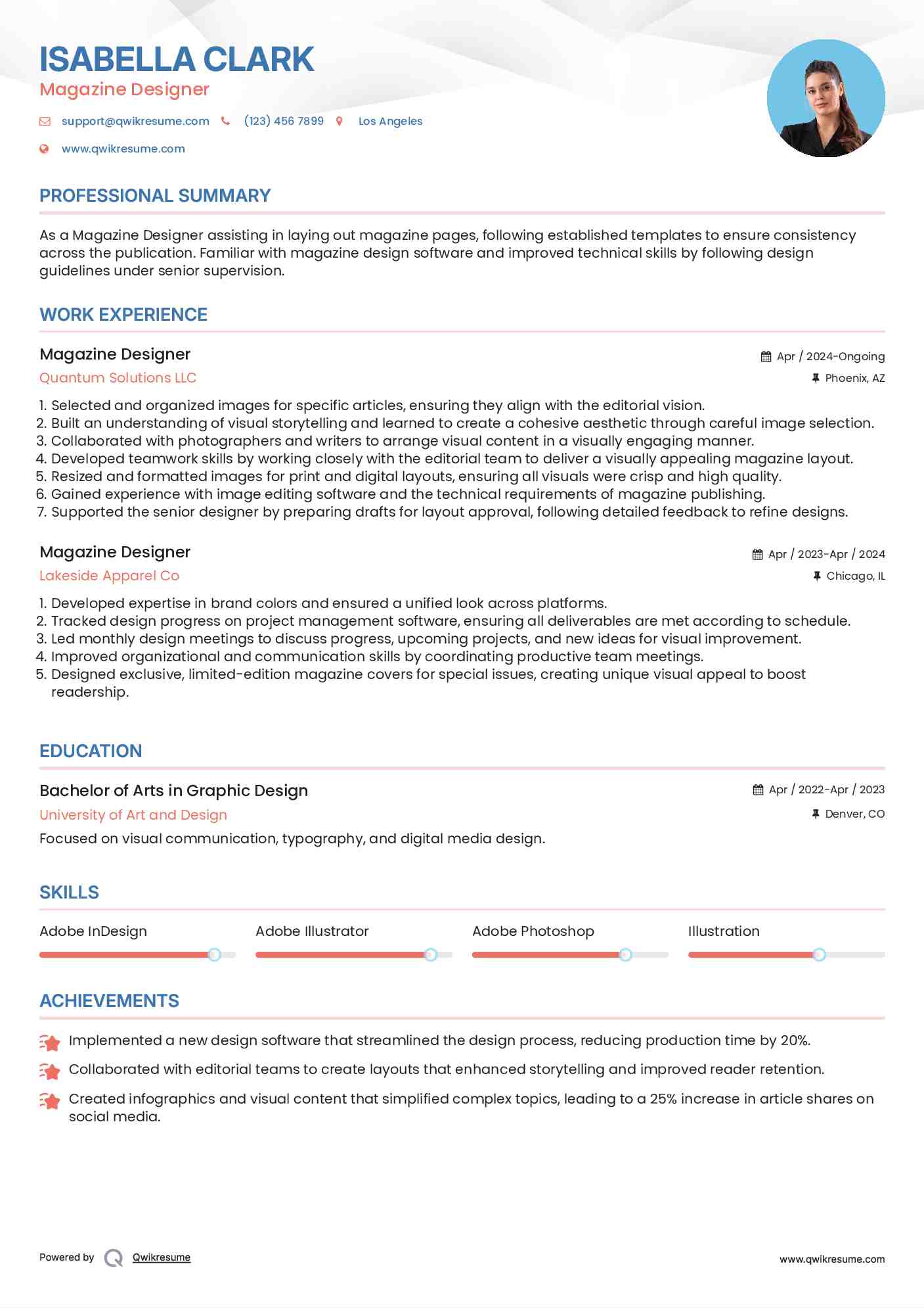 Magazine Designer Resume Sample