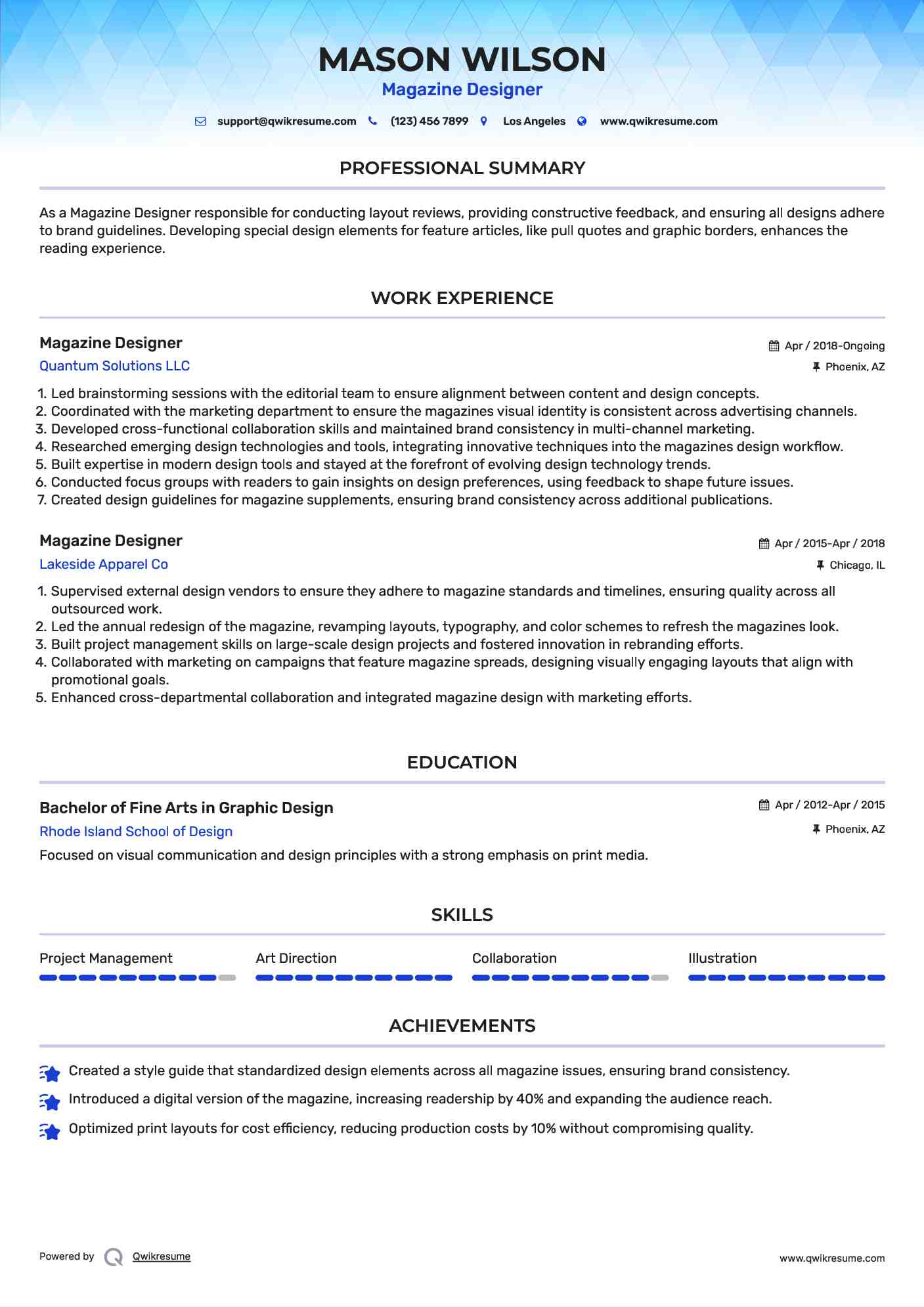 Magazine Designer Resume Sample