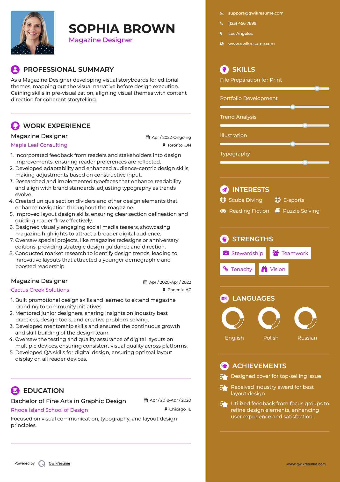 Magazine Designer Resume Example