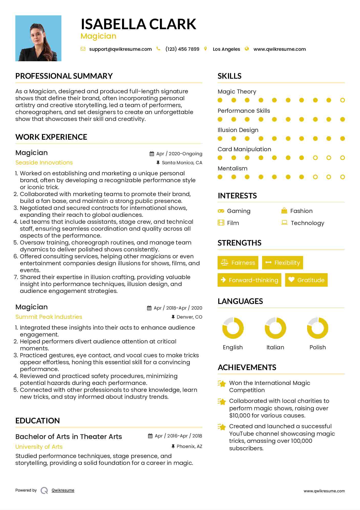 Magician Resume Model