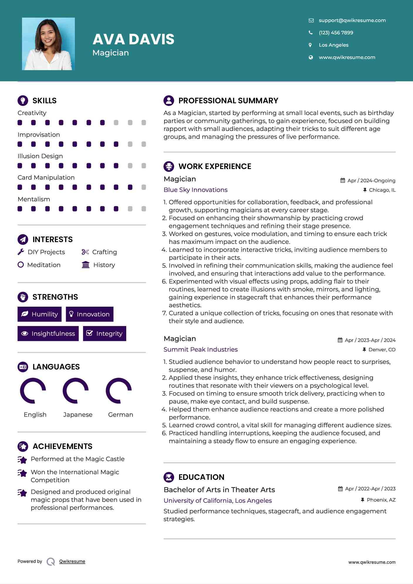 Magician Resume Model