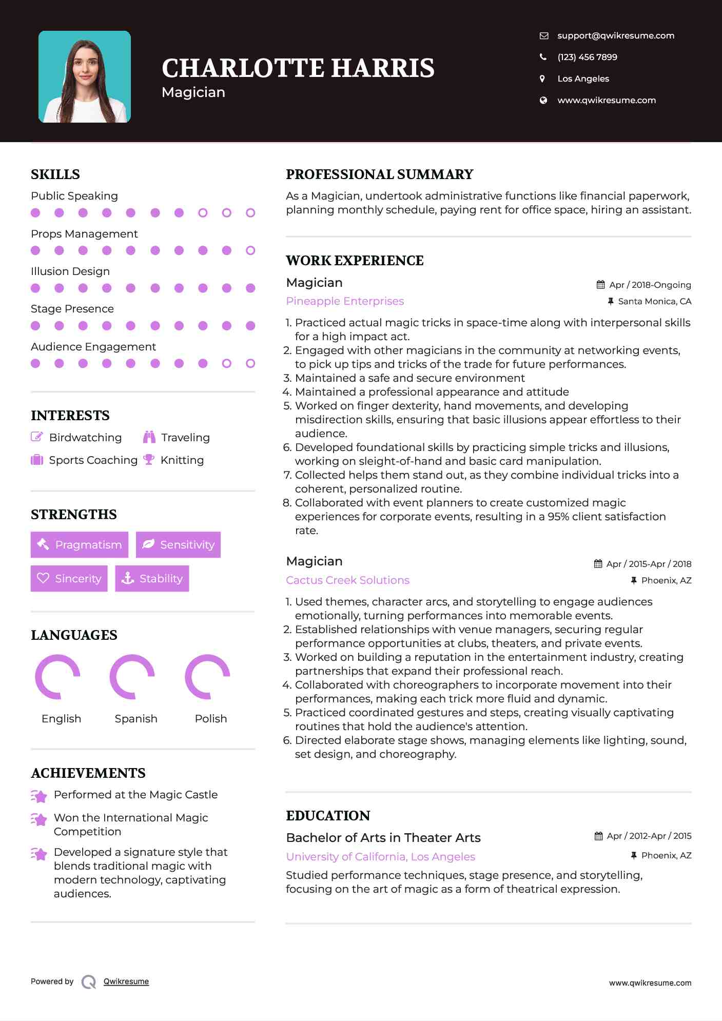 Magician Resume Example
