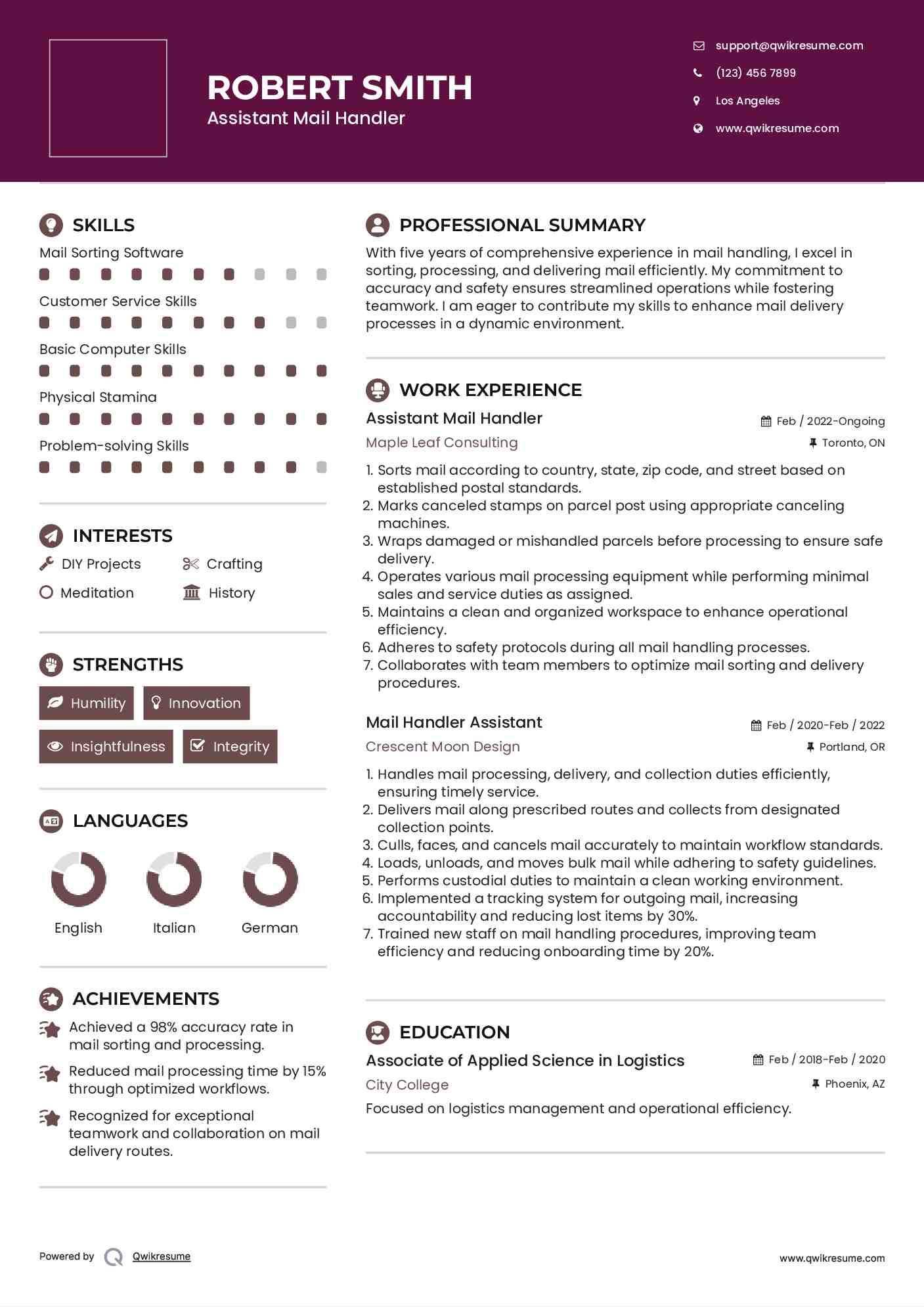 Mail Handler Assistant Resume Samples QwikResume