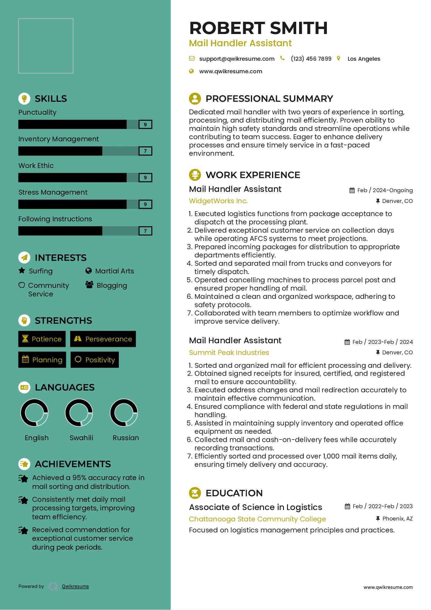 Mail Handler Assistant Resume Samples QwikResume