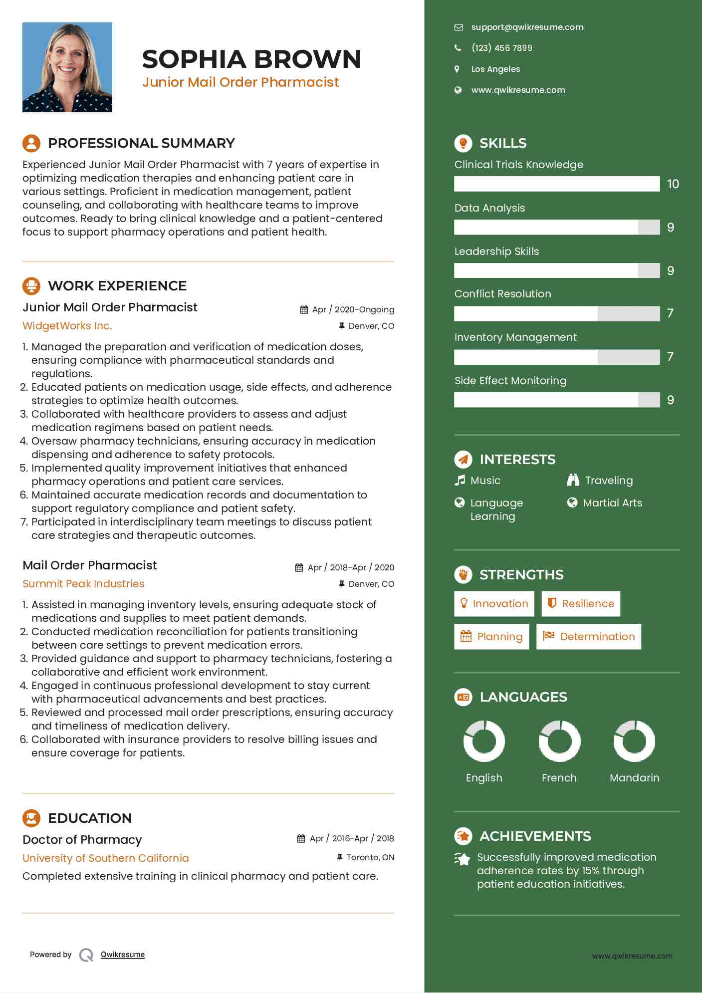 Junior Mail Order Pharmacist Resume Template