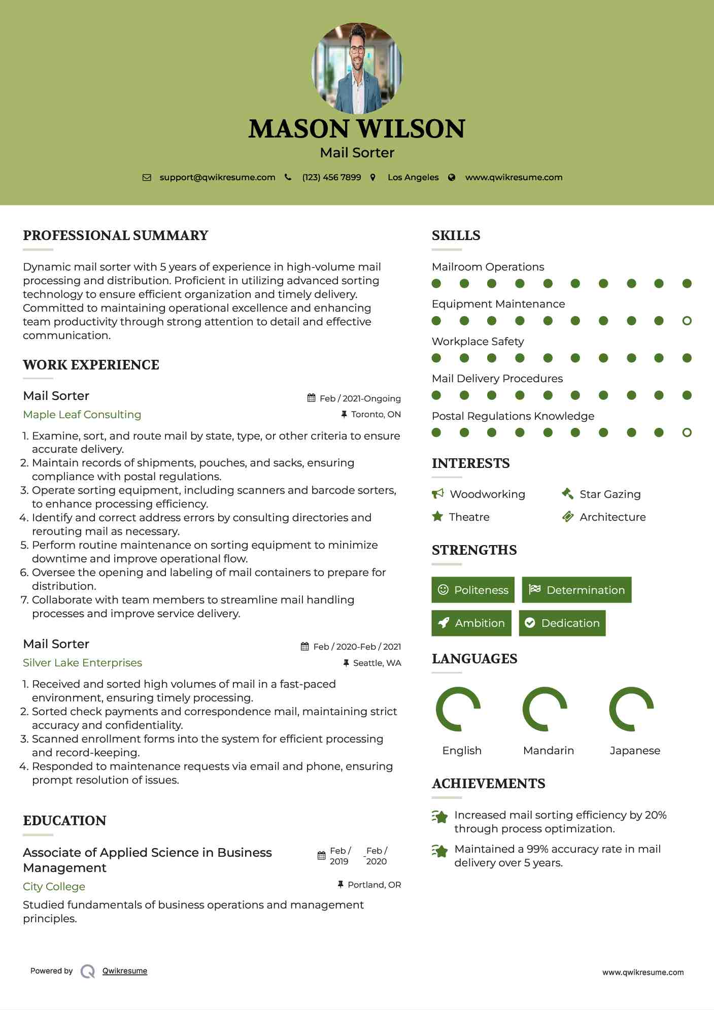 Mail Sorter Resume Example