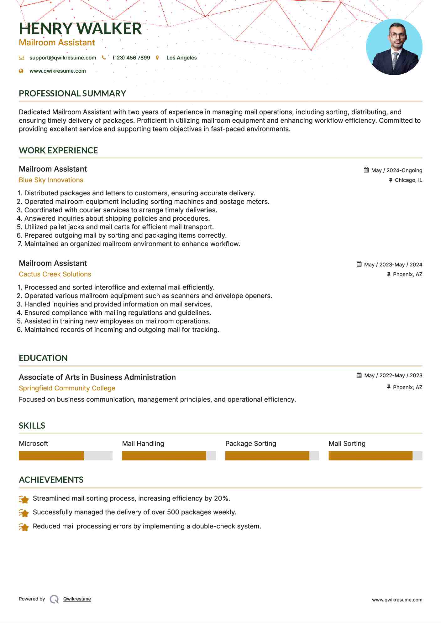 Mailroom Assistant Resume Format