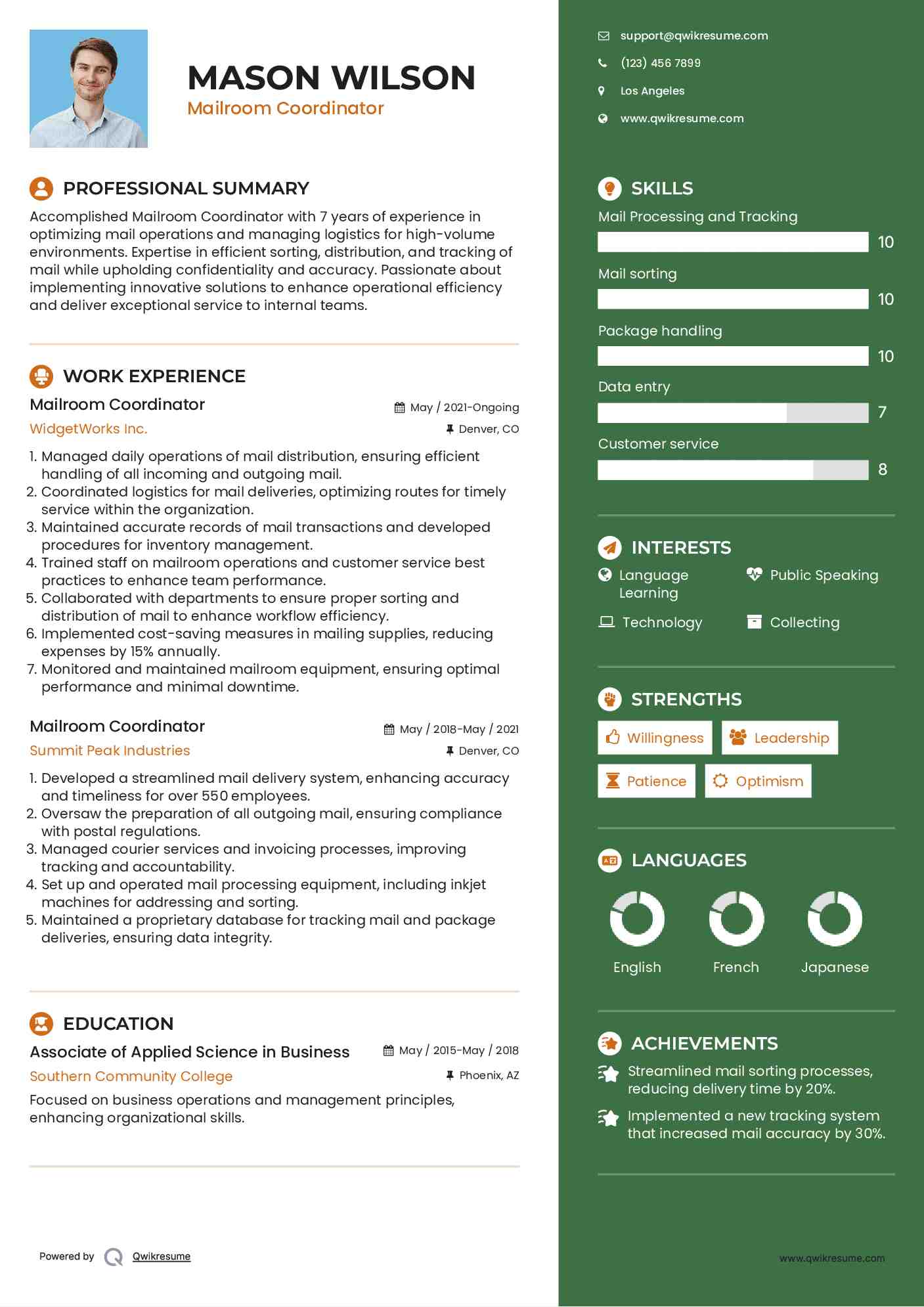 Mailroom Coordinator Resume Format