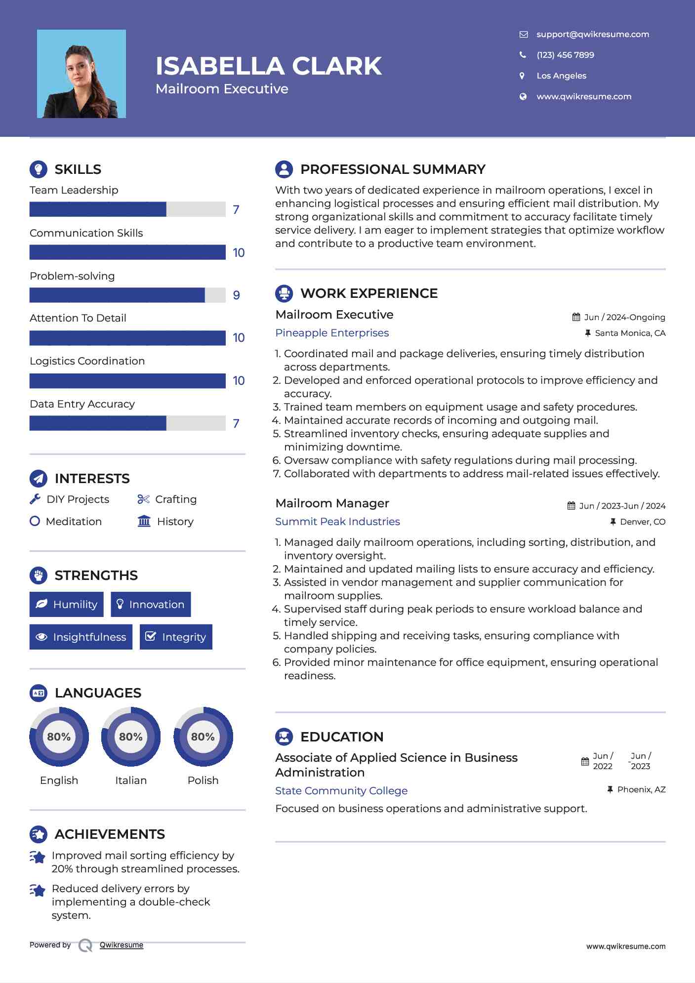 Mailroom Executive Resume Template
