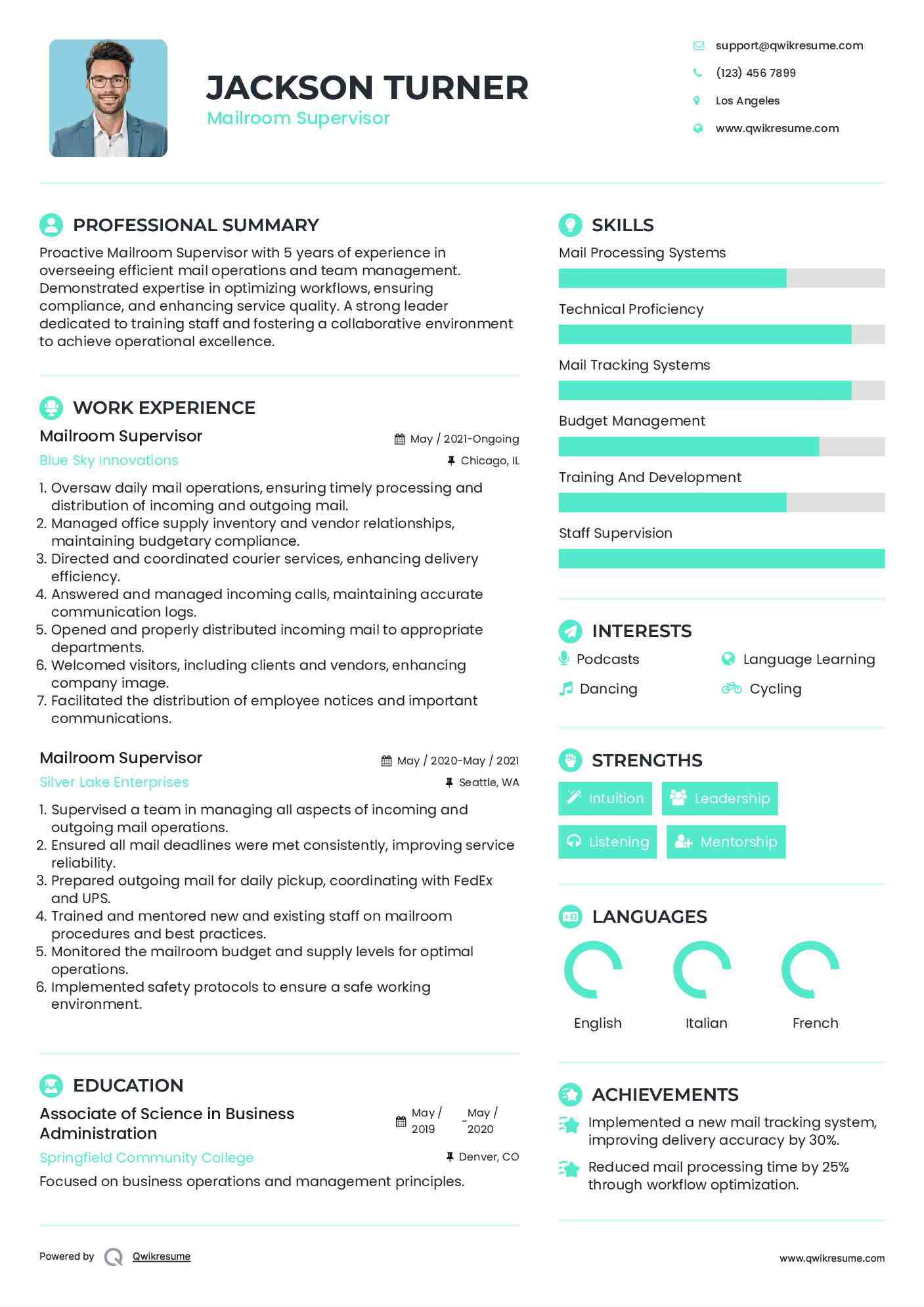 Mailroom Supervisor Resume Samples QwikResume