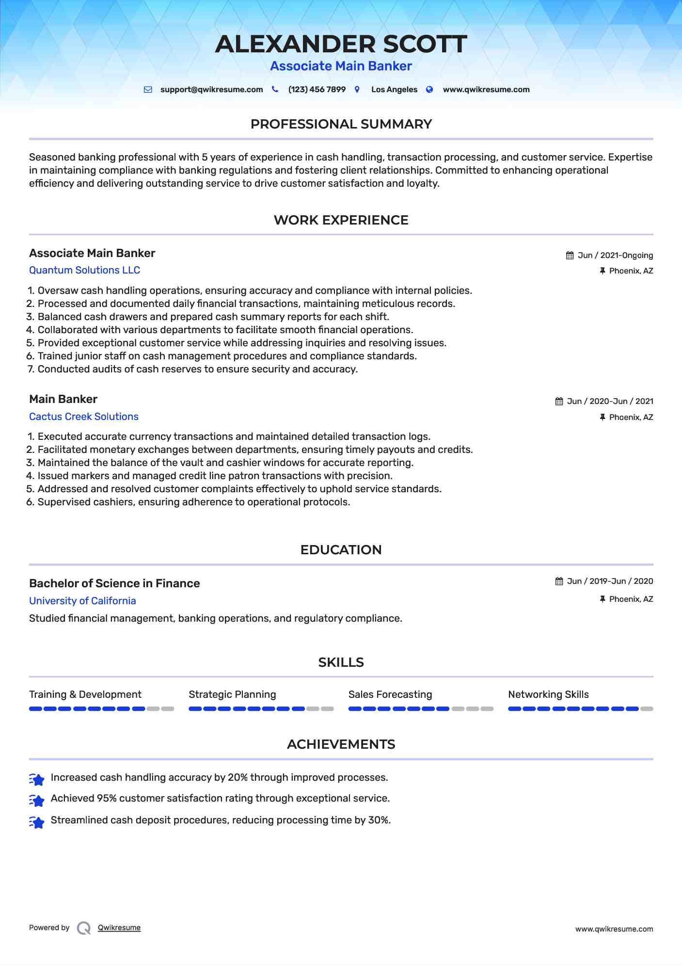 Associate Main Banker Resume Template