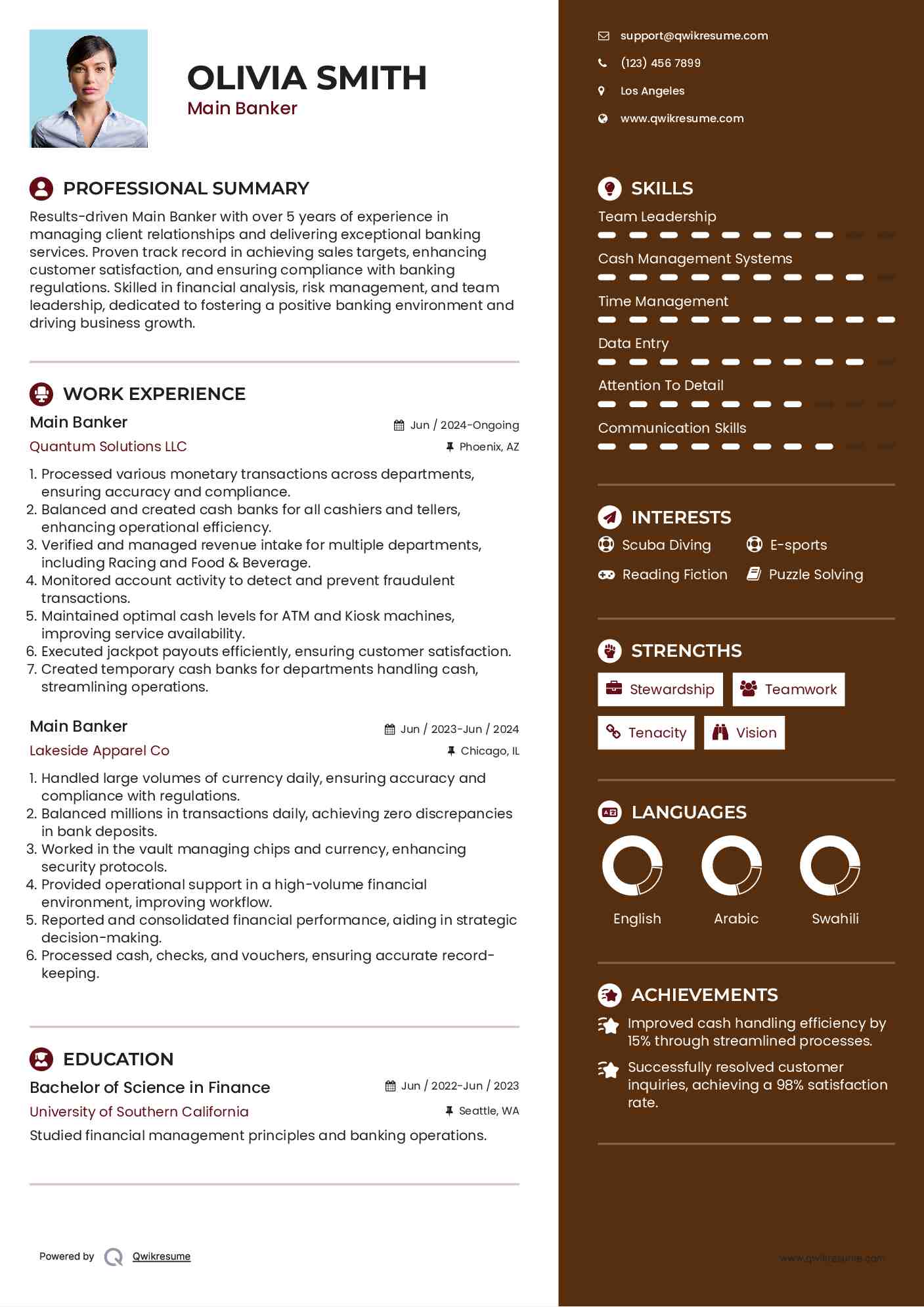 Main Banker Resume Example