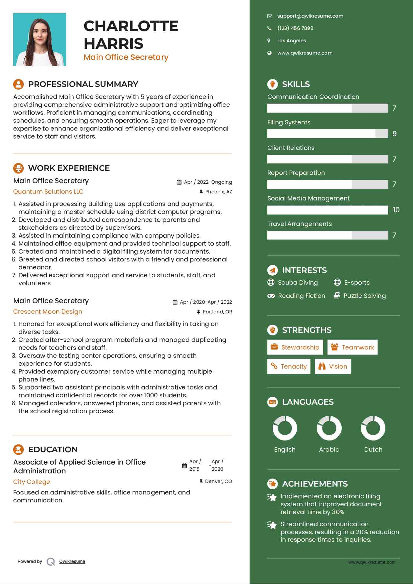Main Office Secretary Resume Format