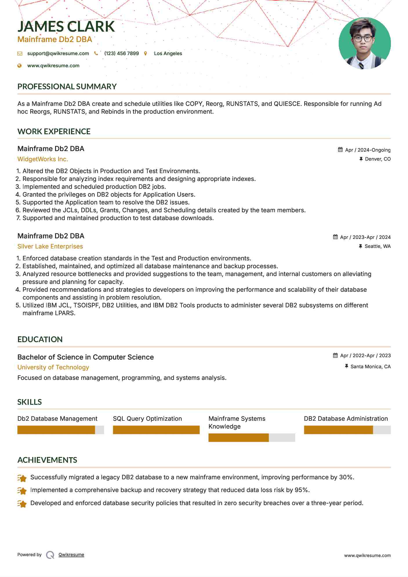Mainframe Db2 DBA Resume Format