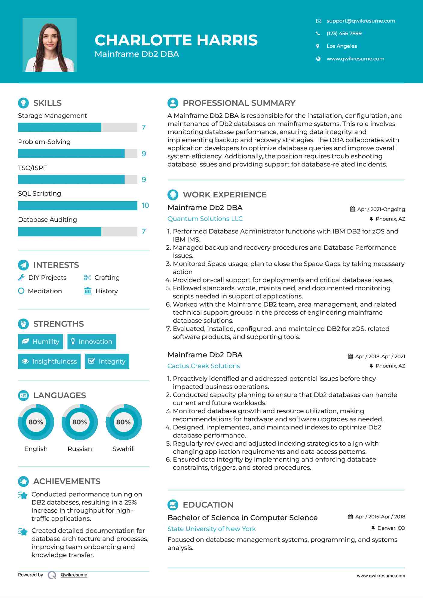 Mainframe Db2 DBA Resume Example
