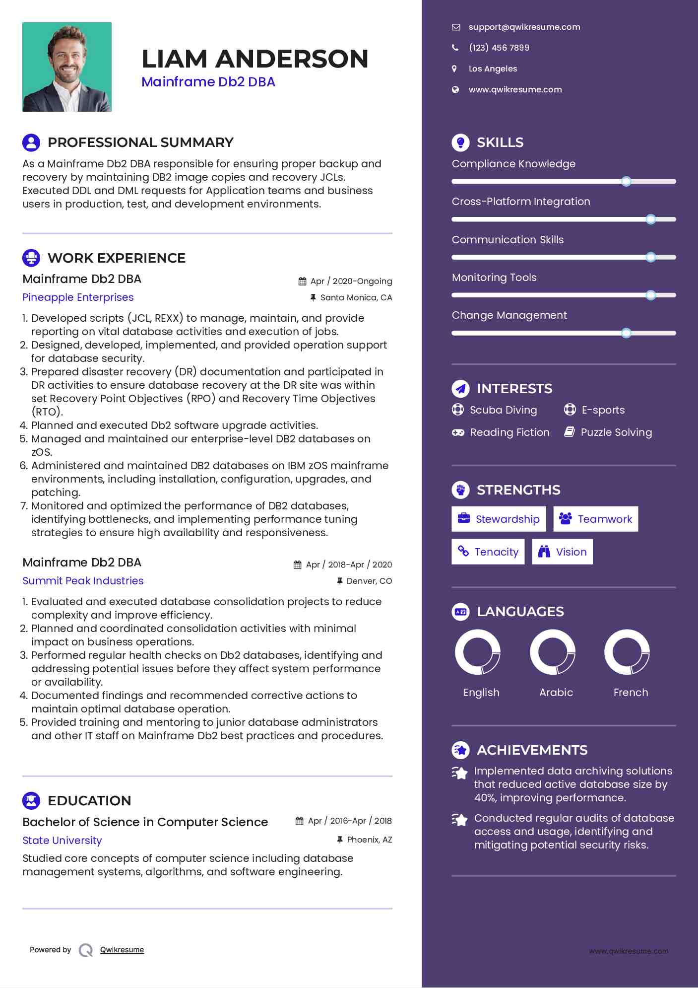 Mainframe Db2 DBA Resume Model