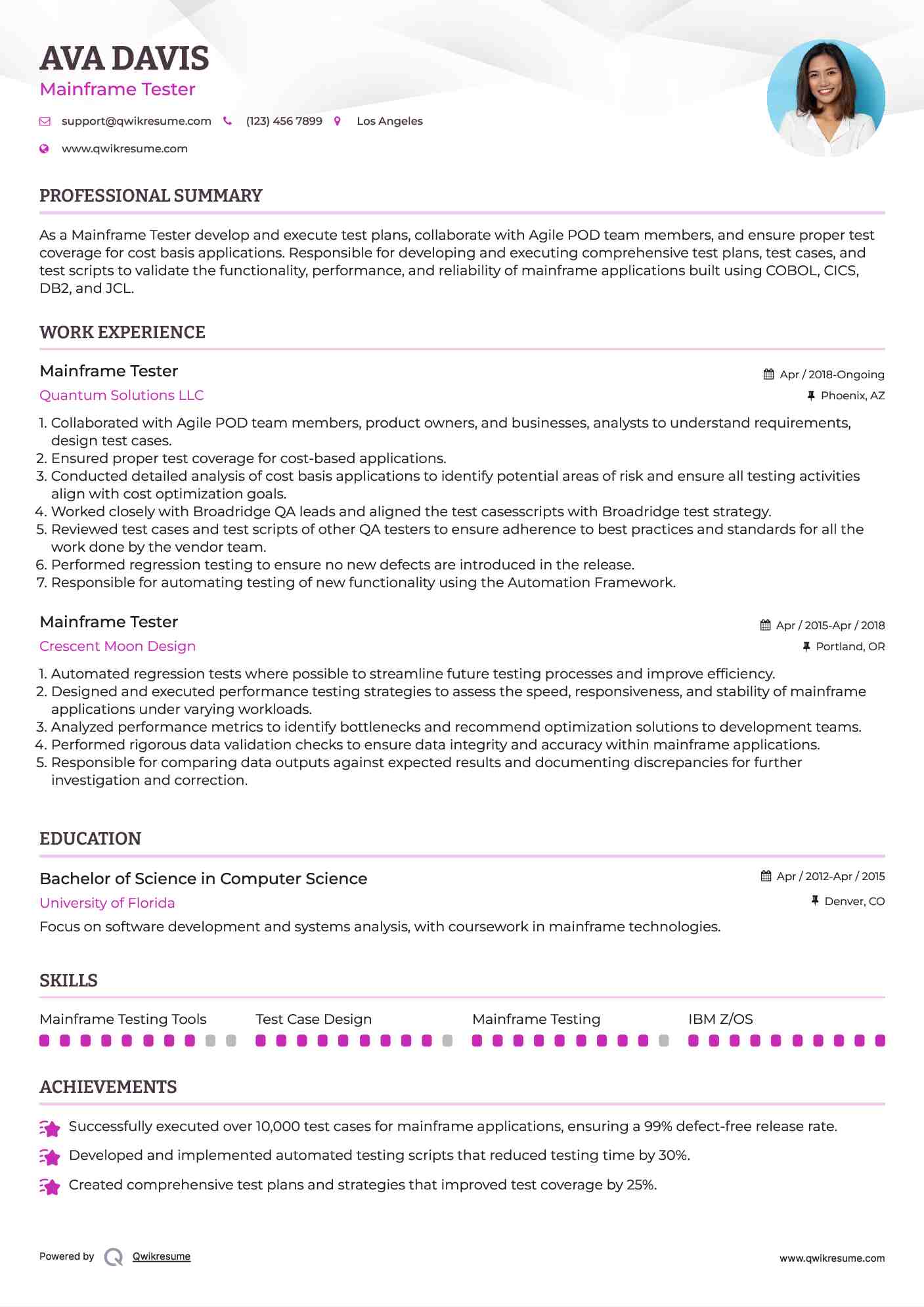 Mainframe Tester Resume Format