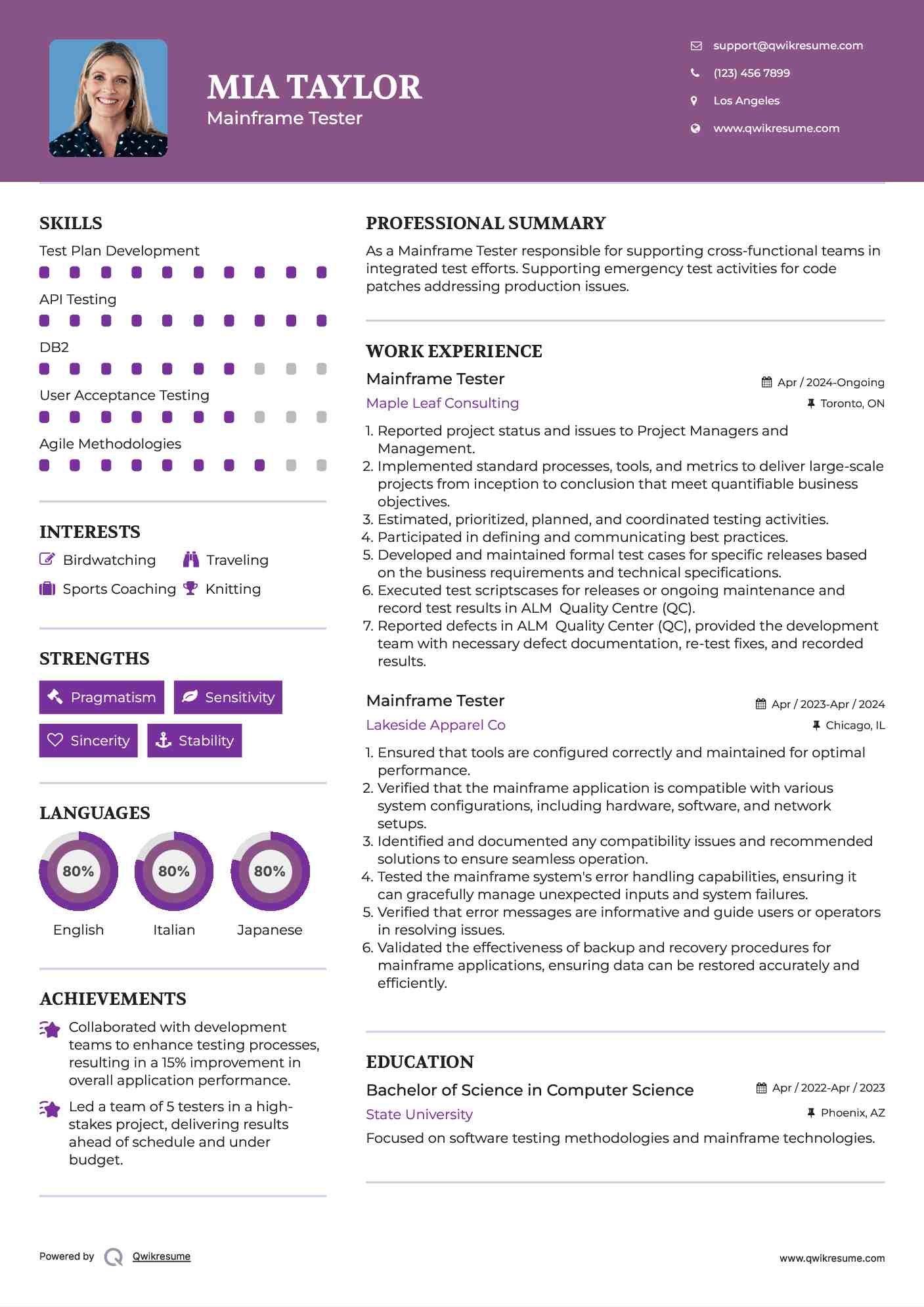 Mainframe Tester Resume Model