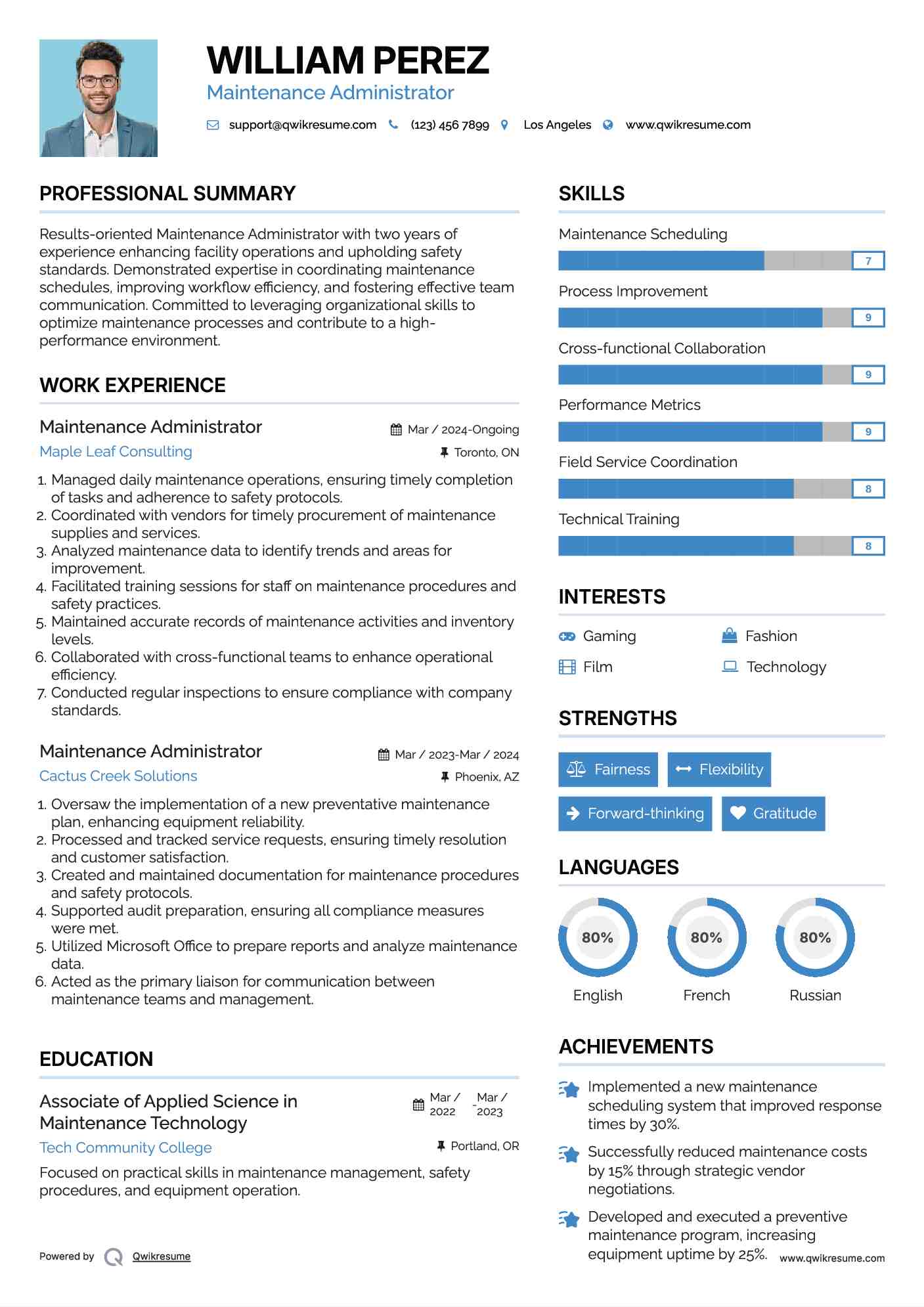 Maintenance Administrator Resume Model