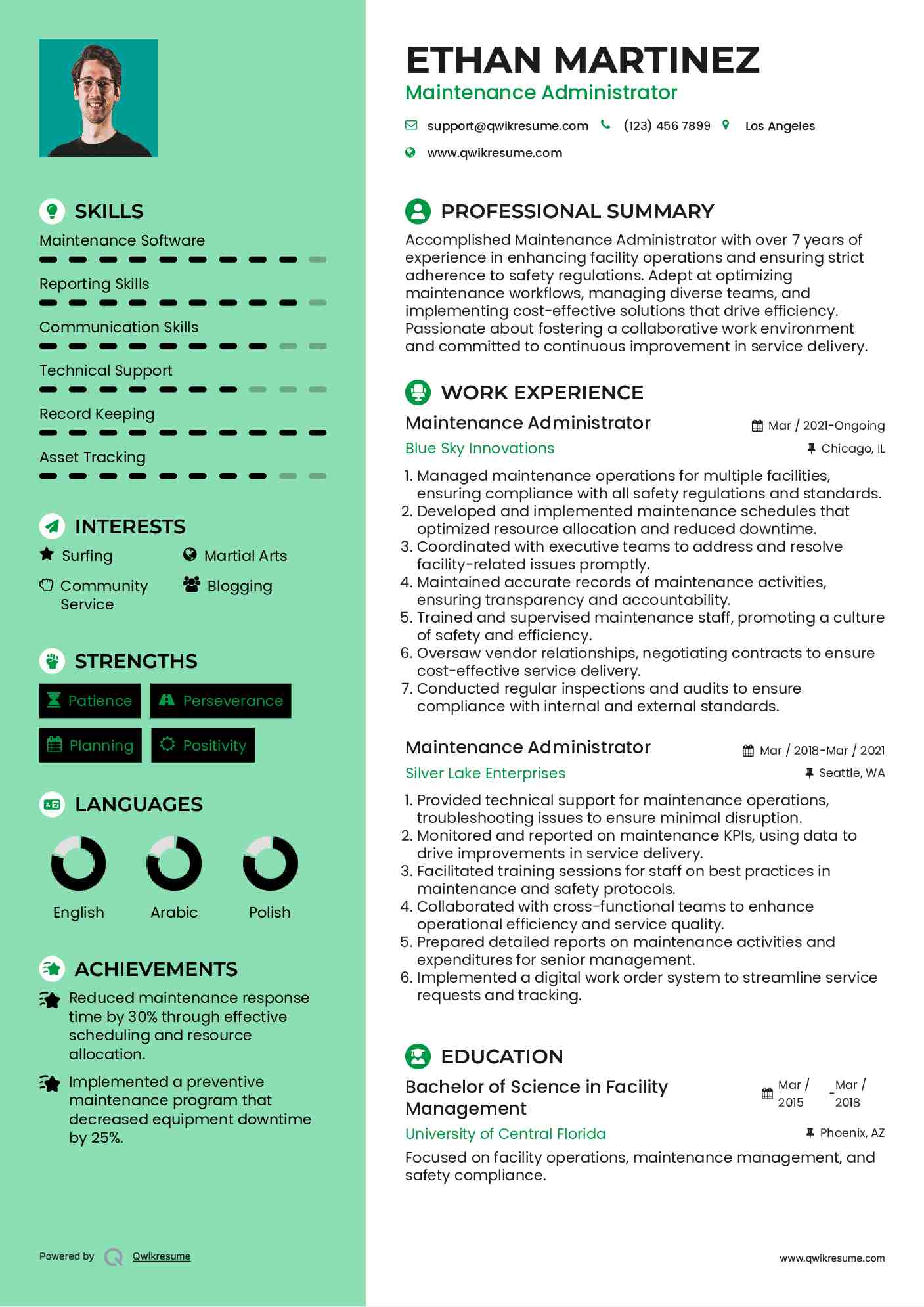 Maintenance Administrator Resume Example