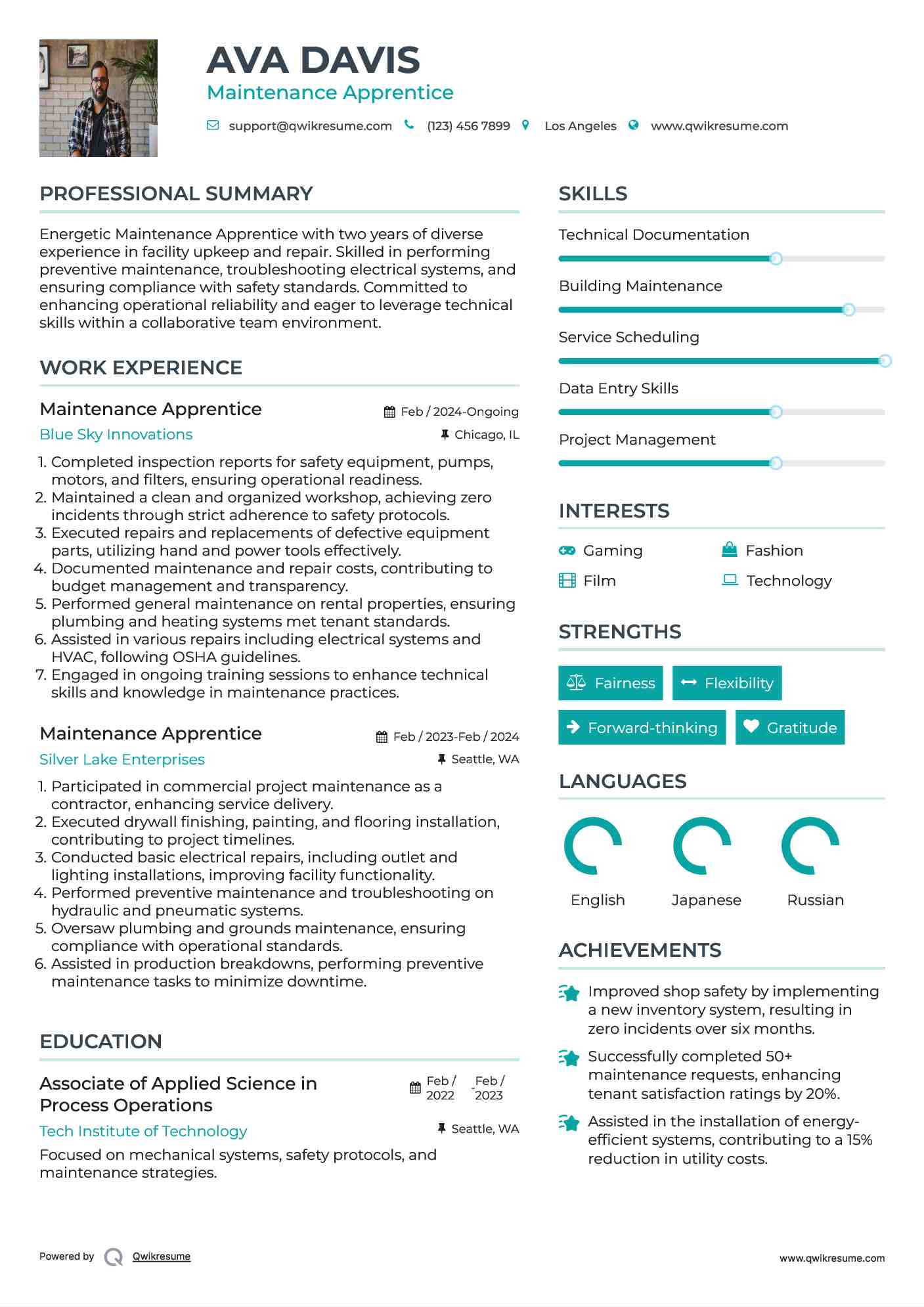 Maintenance Apprentice Resume Model