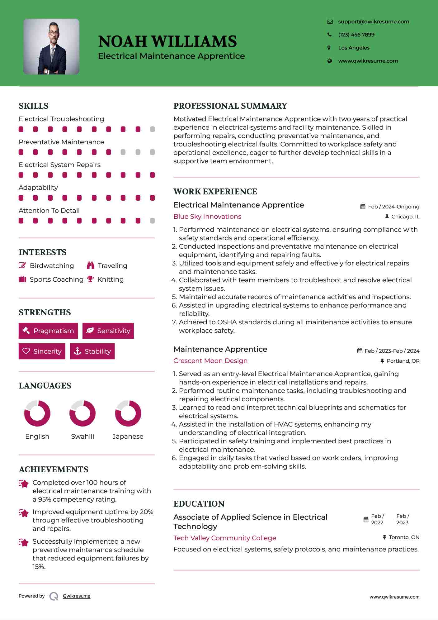 Electrical Maintenance Apprentice Resume Model