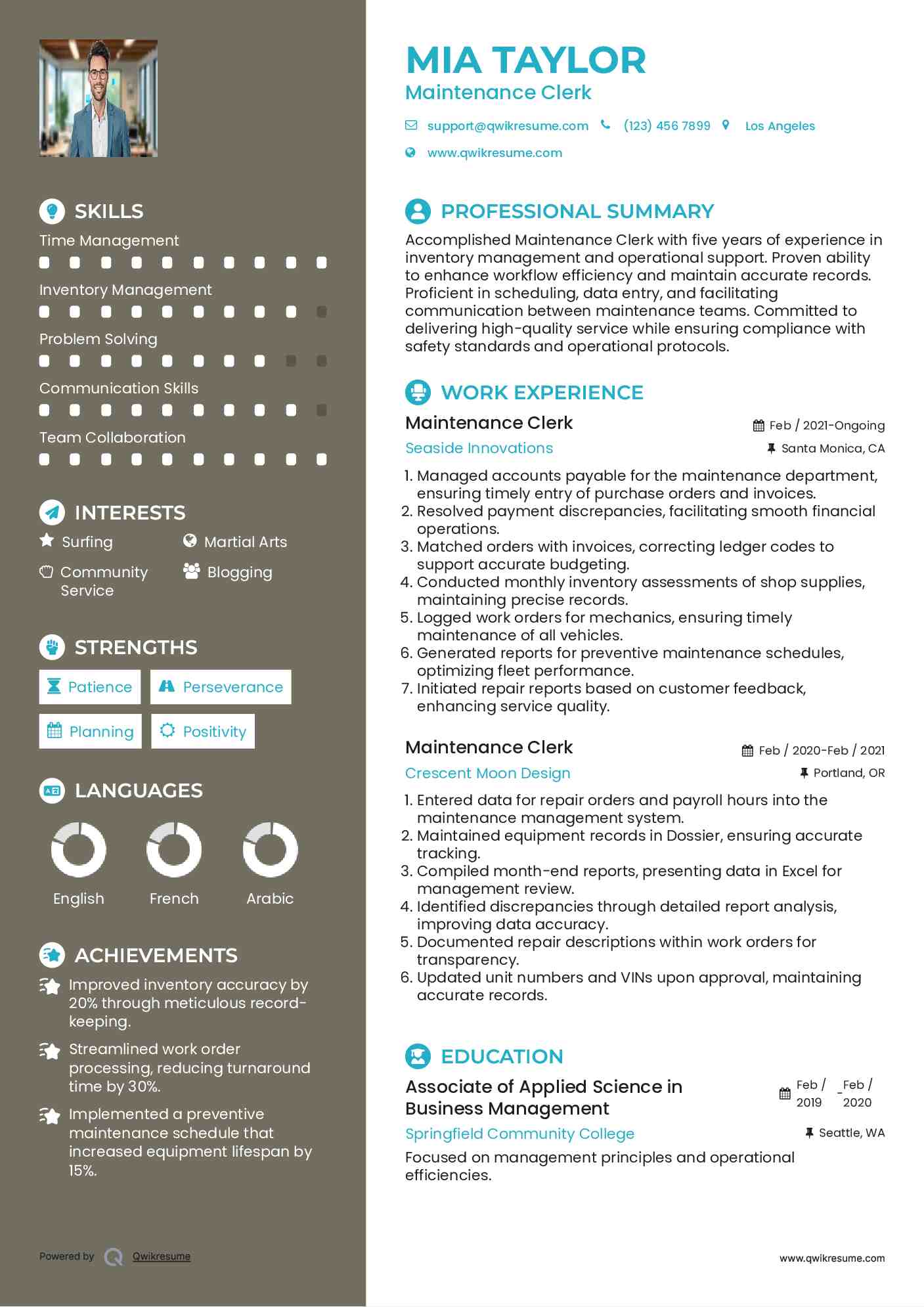 Maintenance Clerk Resume Template