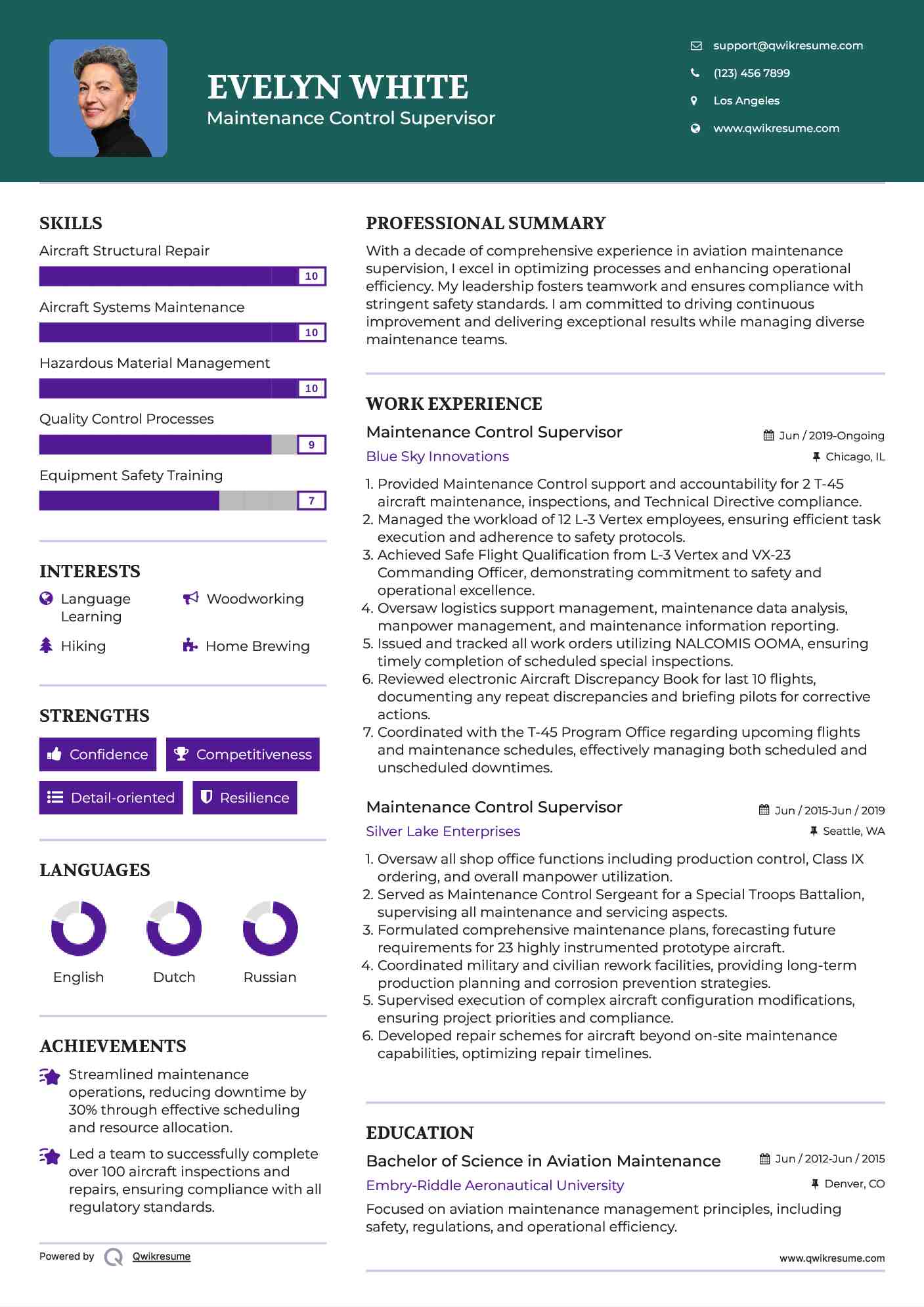 Maintenance Control Supervisor Resume Template