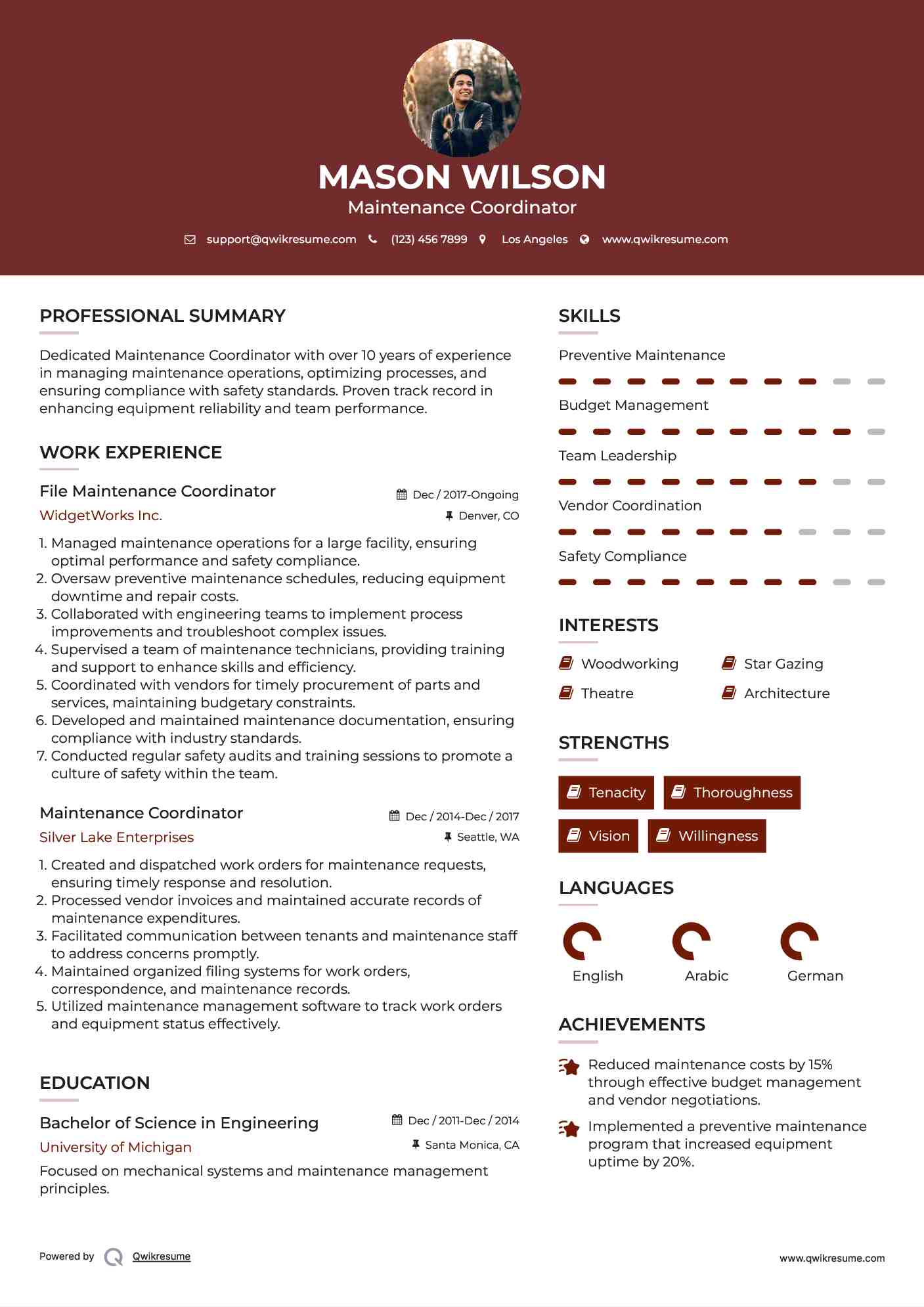 File Maintenance Coordinator Resume Model