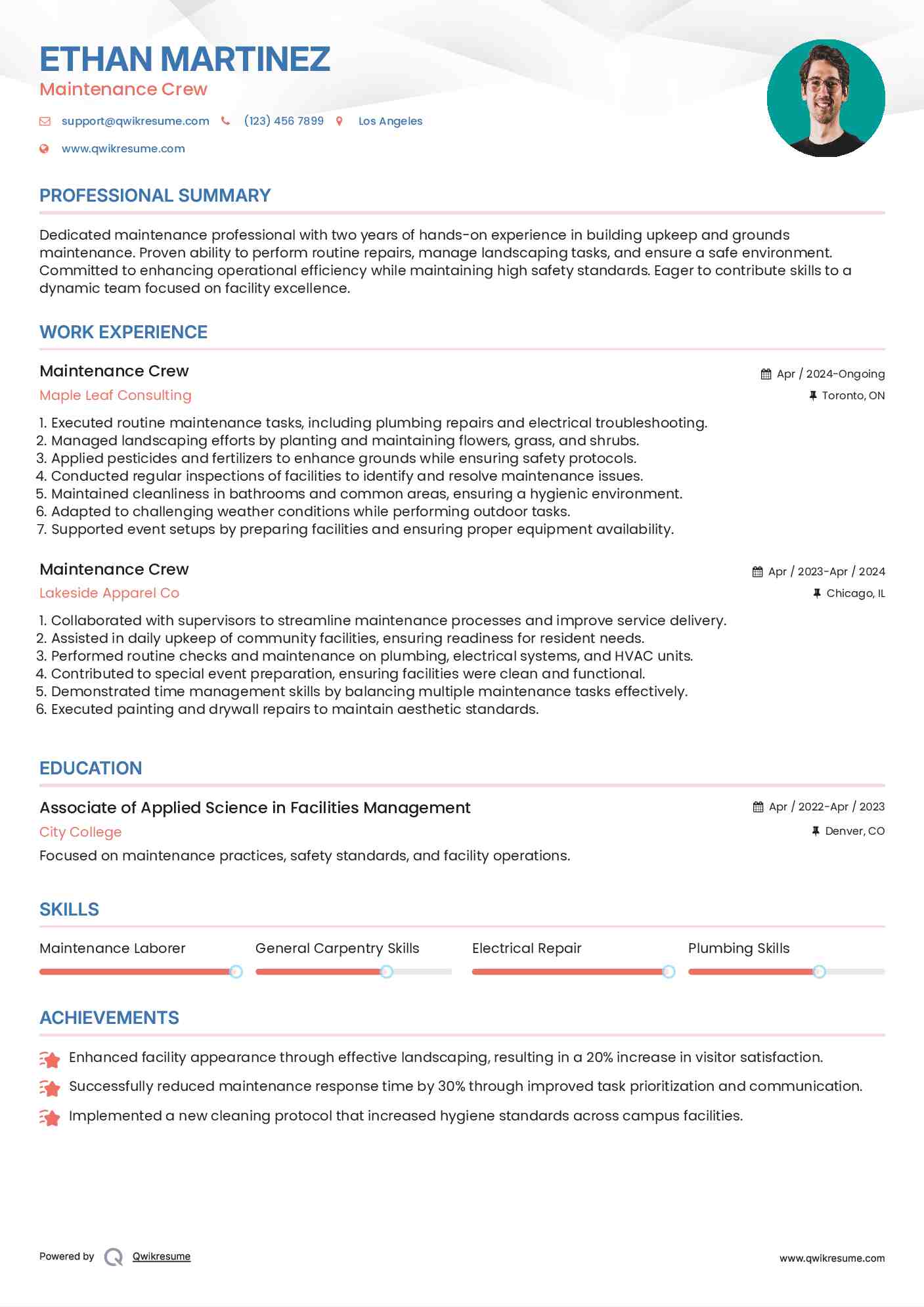 Maintenance Crew Resume Format