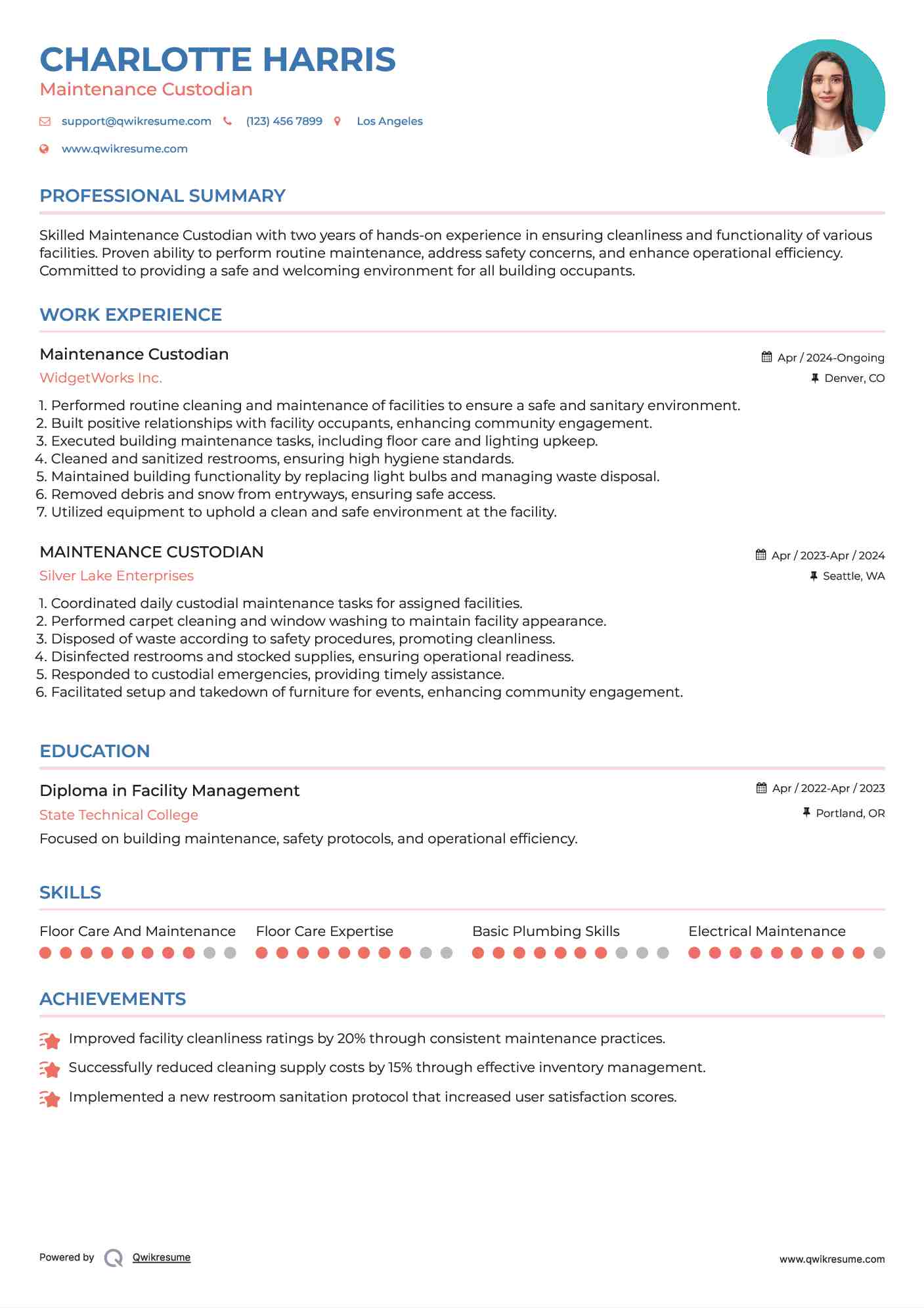 Maintenance Custodian Resume Example