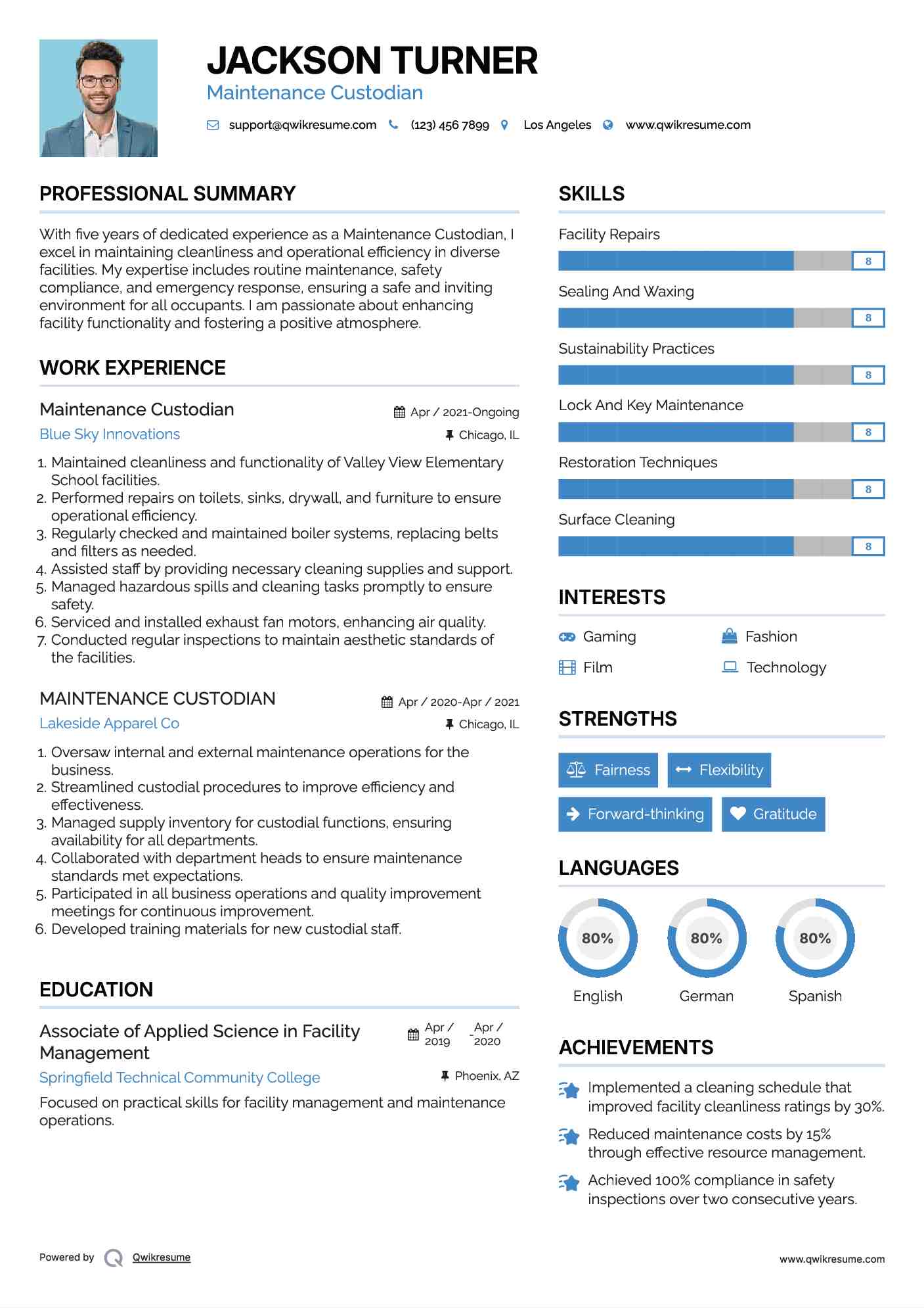Maintenance Custodian Resume Example
