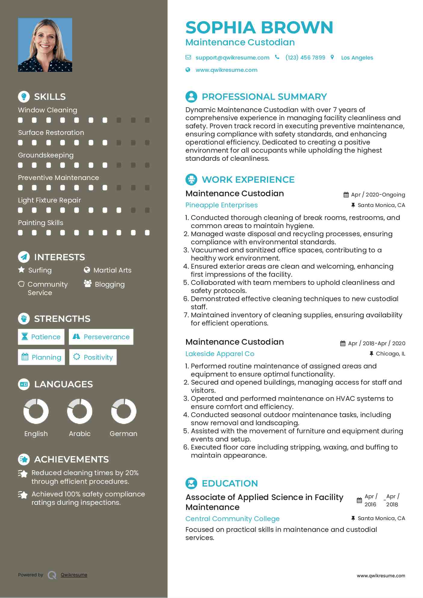 Maintenance Custodian Resume Model