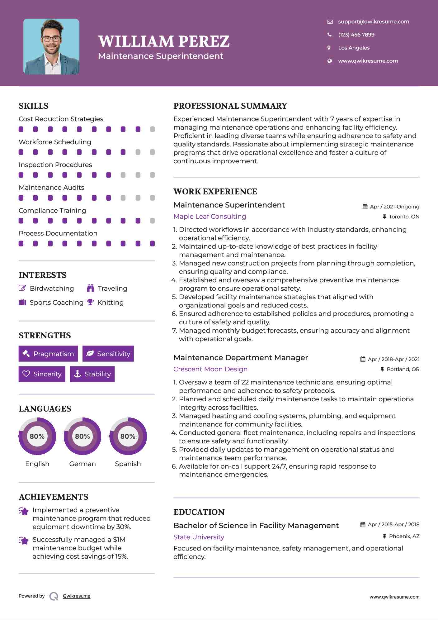 Maintenance Superintendent Resume Template