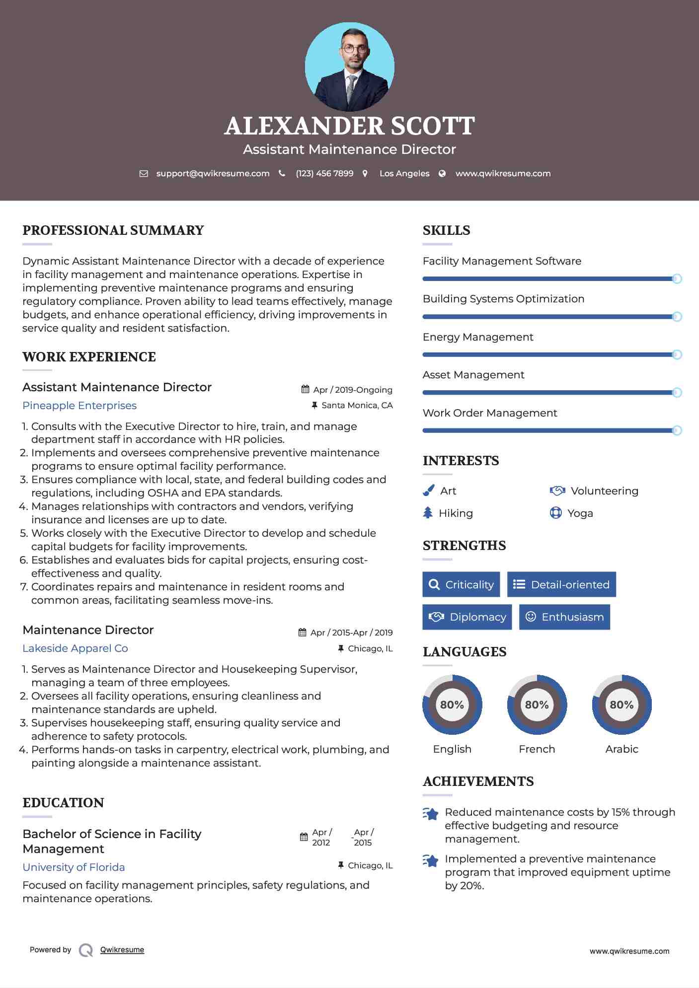 Assistant Maintenance Director  Resume Model