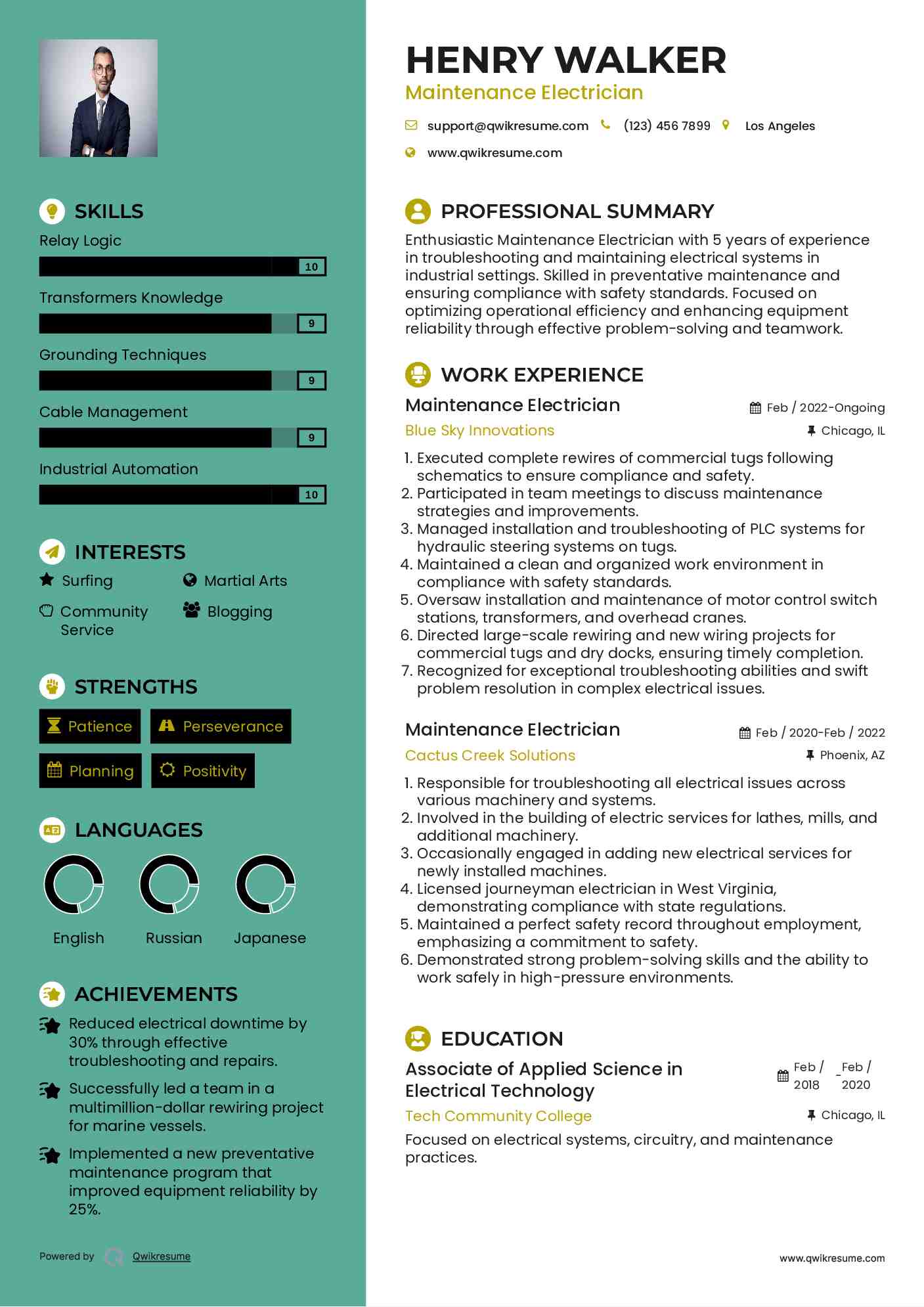 Maintenance Electrician Resume Template