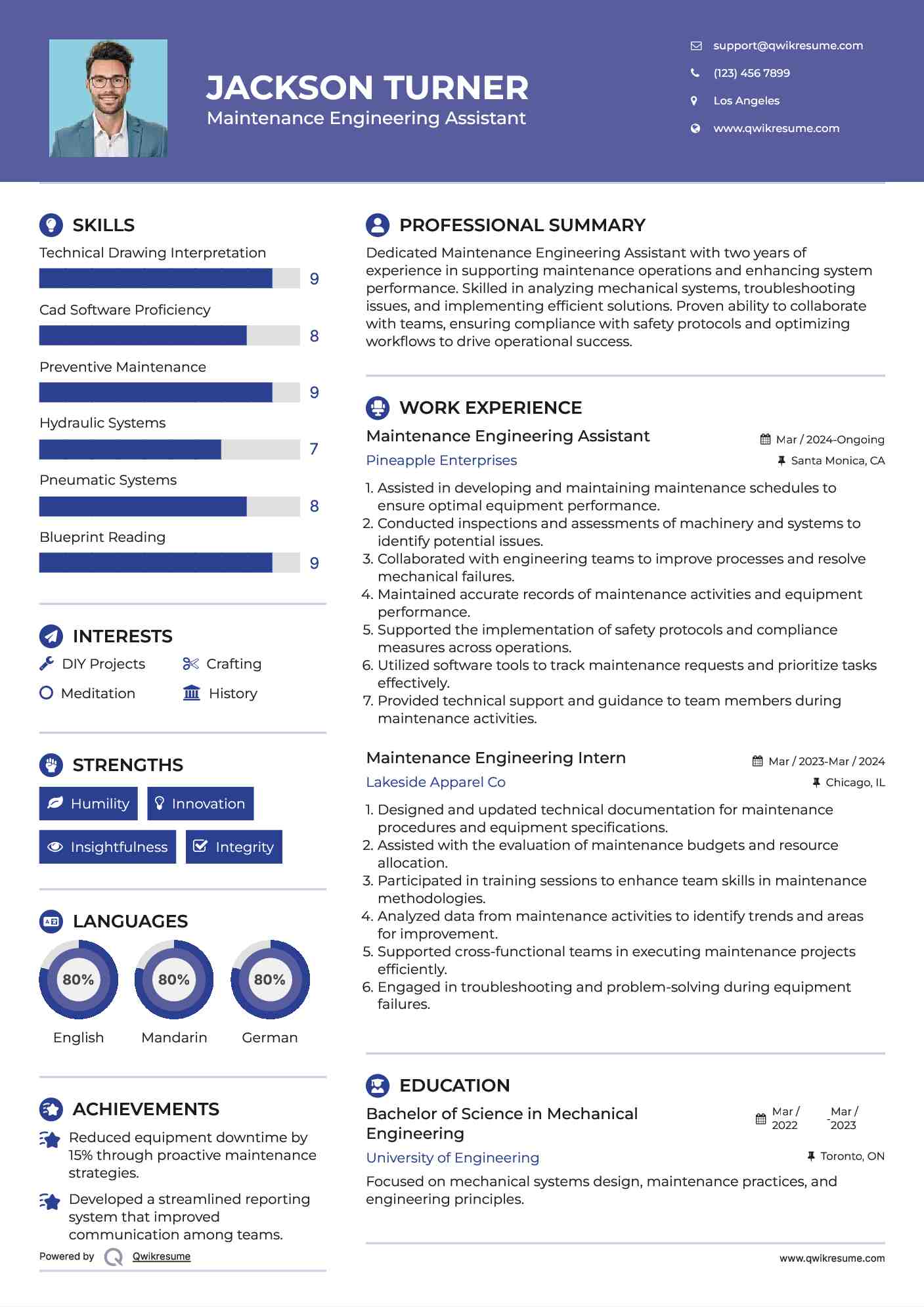 Maintenance Engineering Assistant Resume Sample
