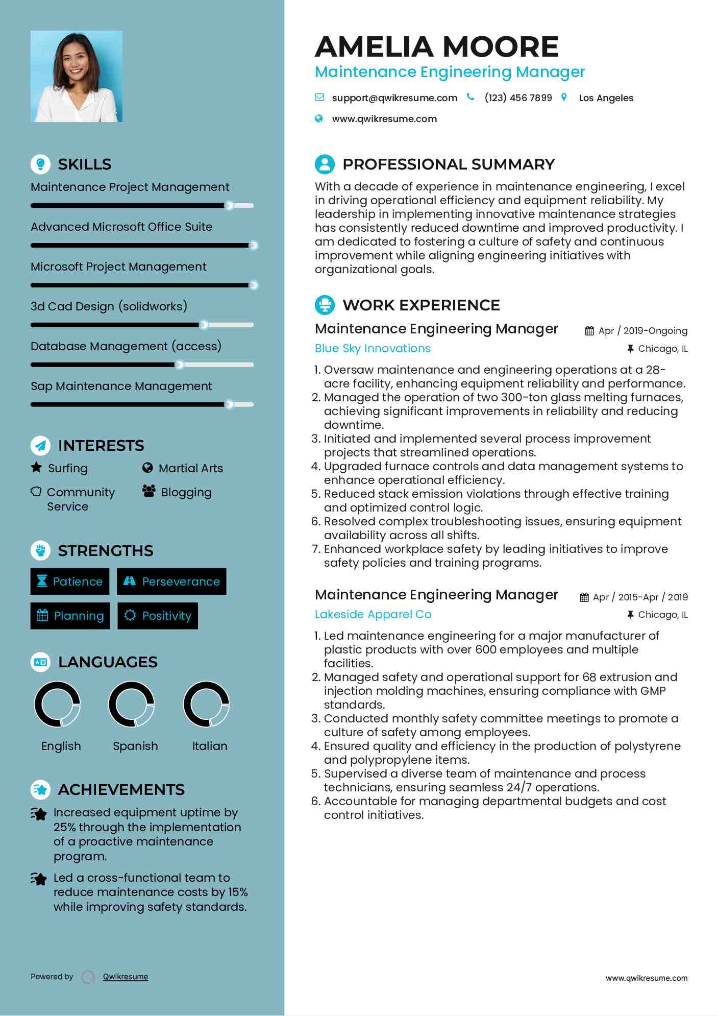 Maintenance Engineering Manager Resume Samples QwikResume