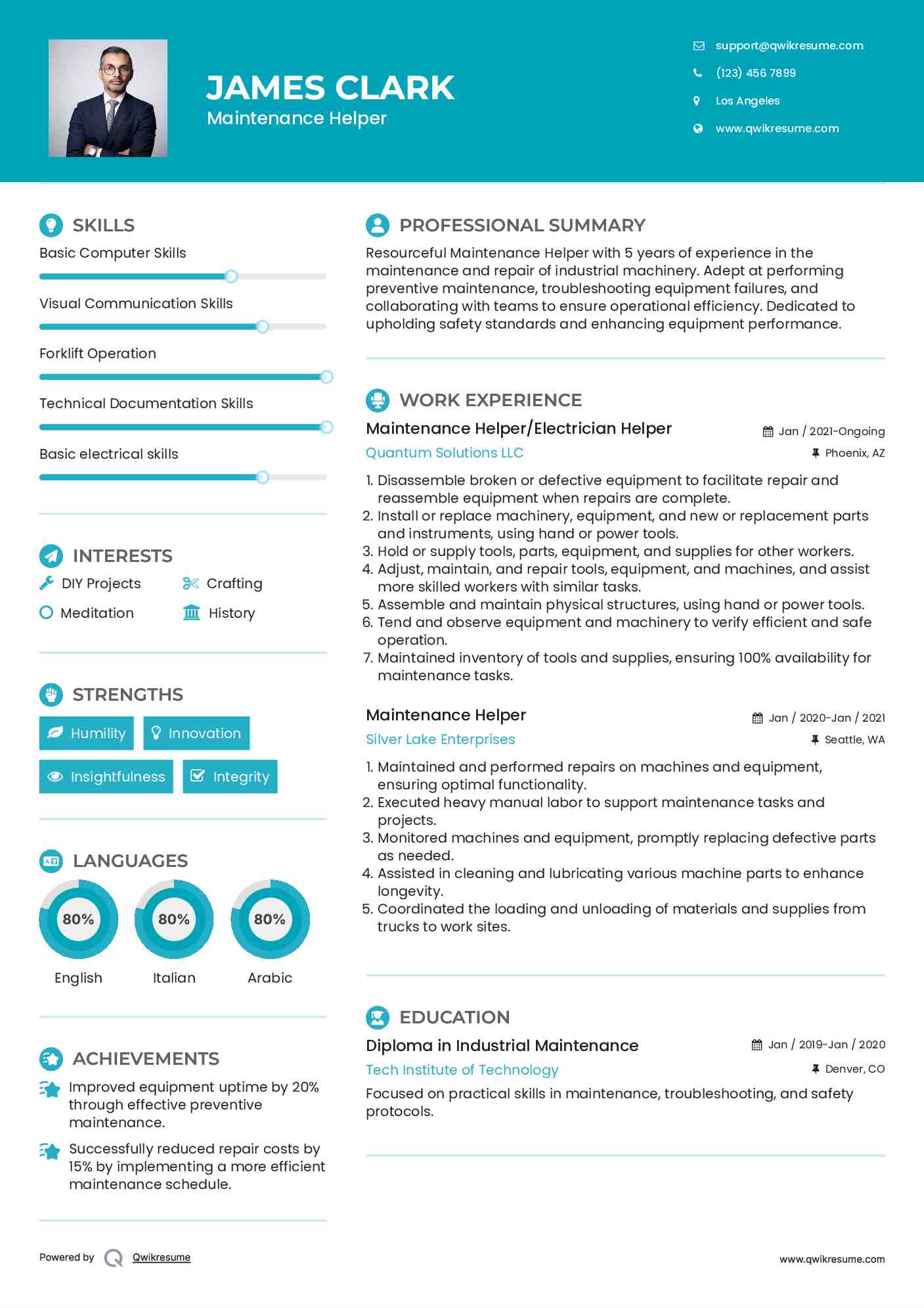 Maintenance Helper/Electrician Helper Resume Template