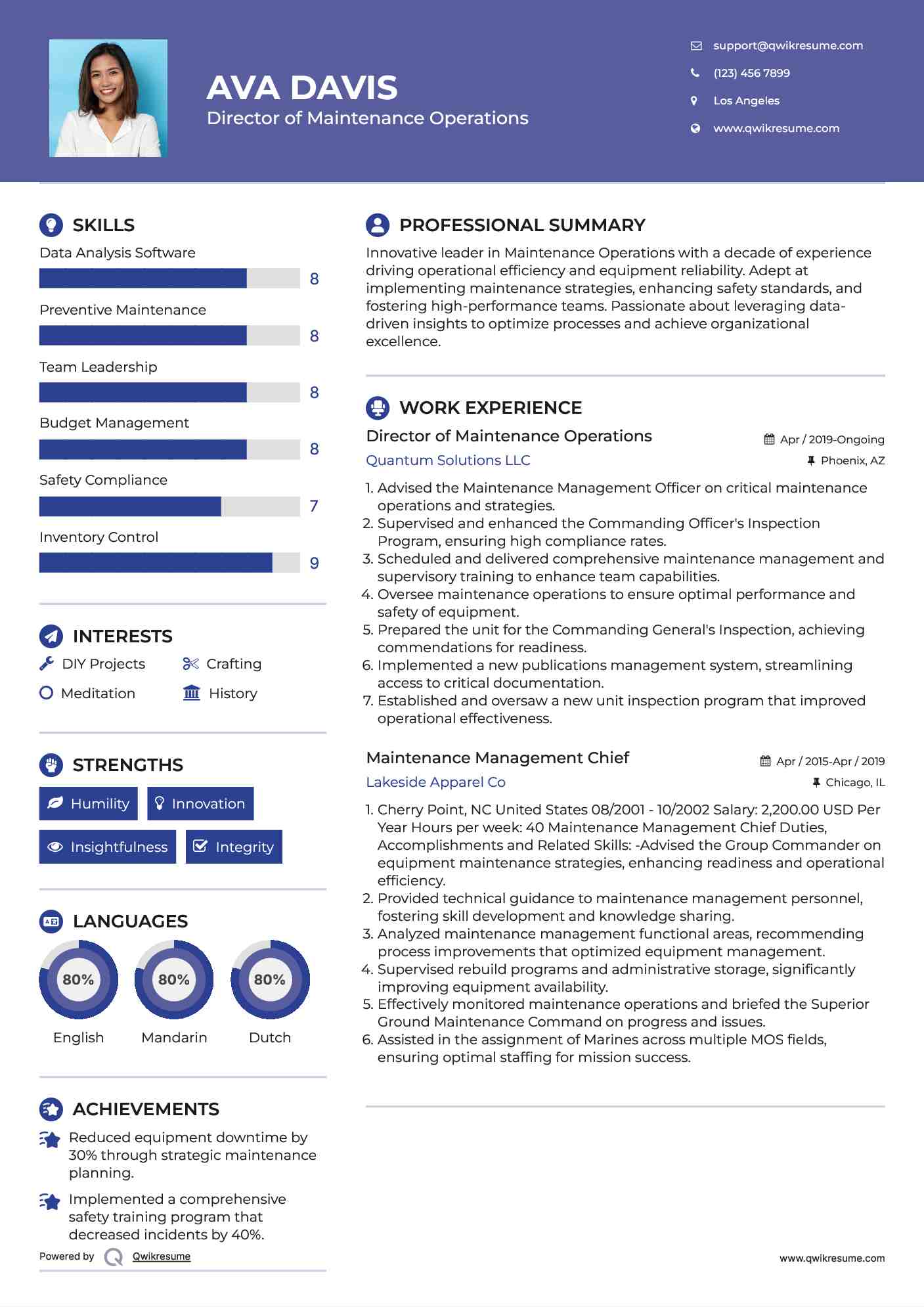 Director of Maintenance Operations Resume Template