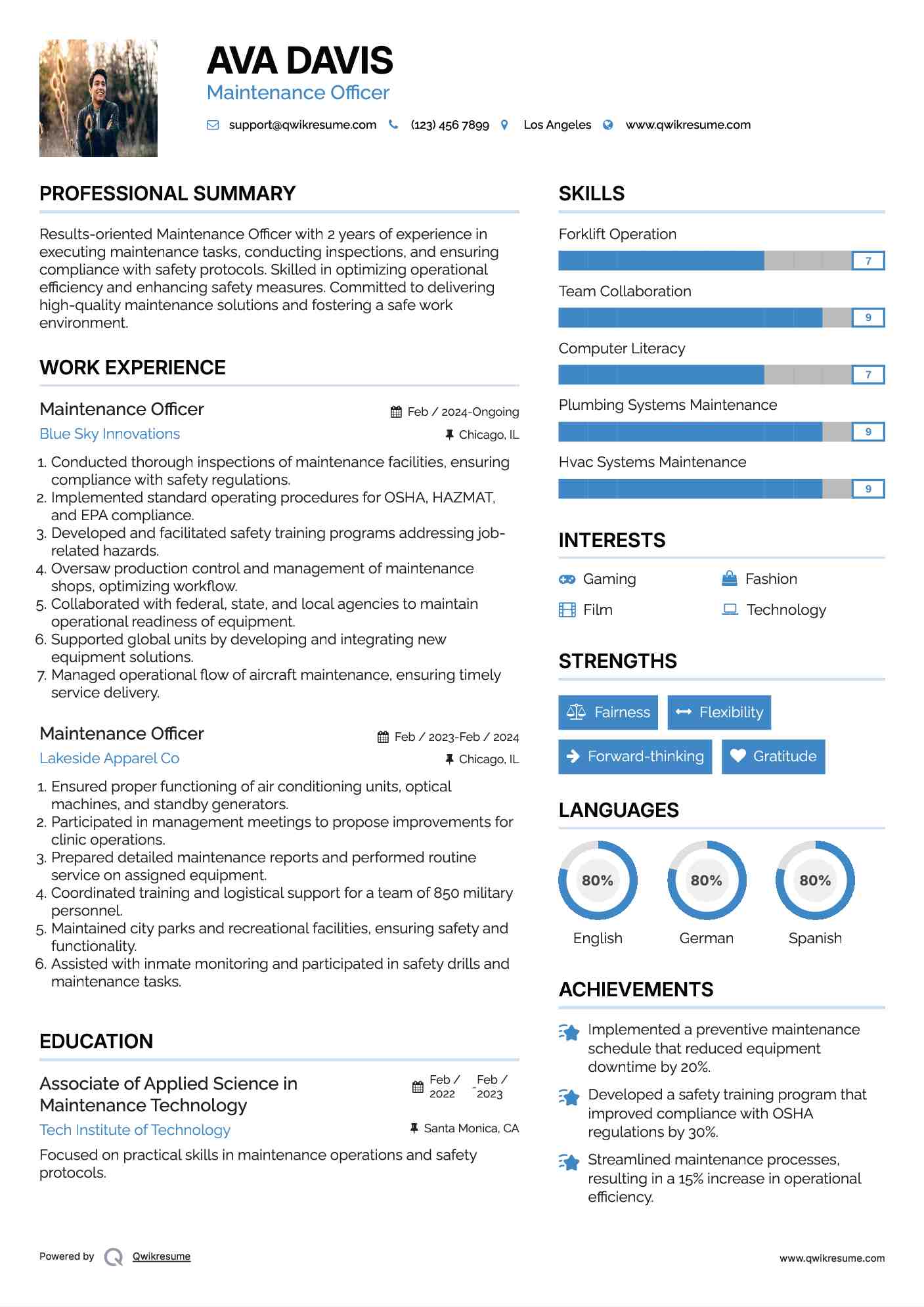 Maintenance Officer Resume Example
