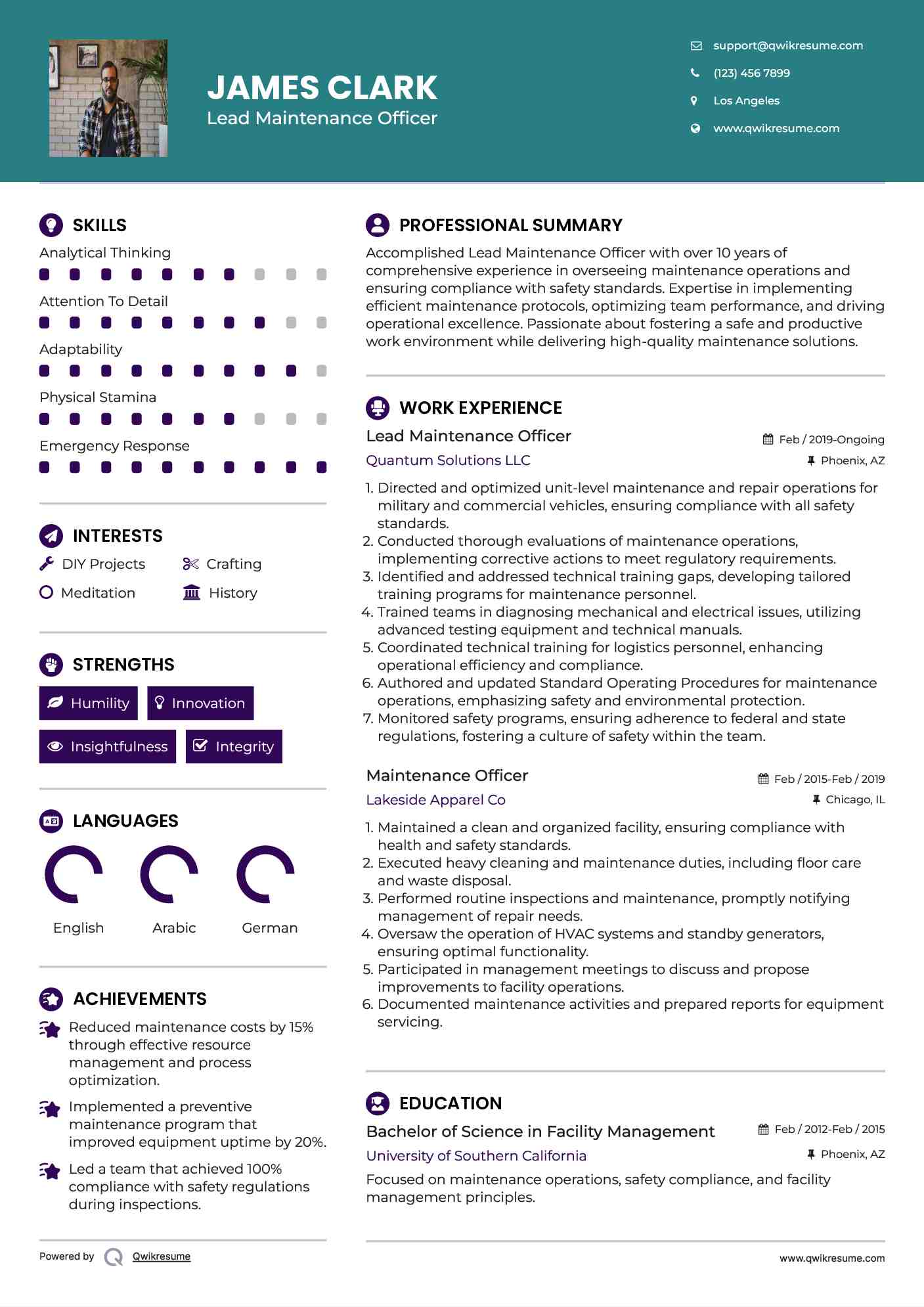 Lead Maintenance Officer  Resume Model