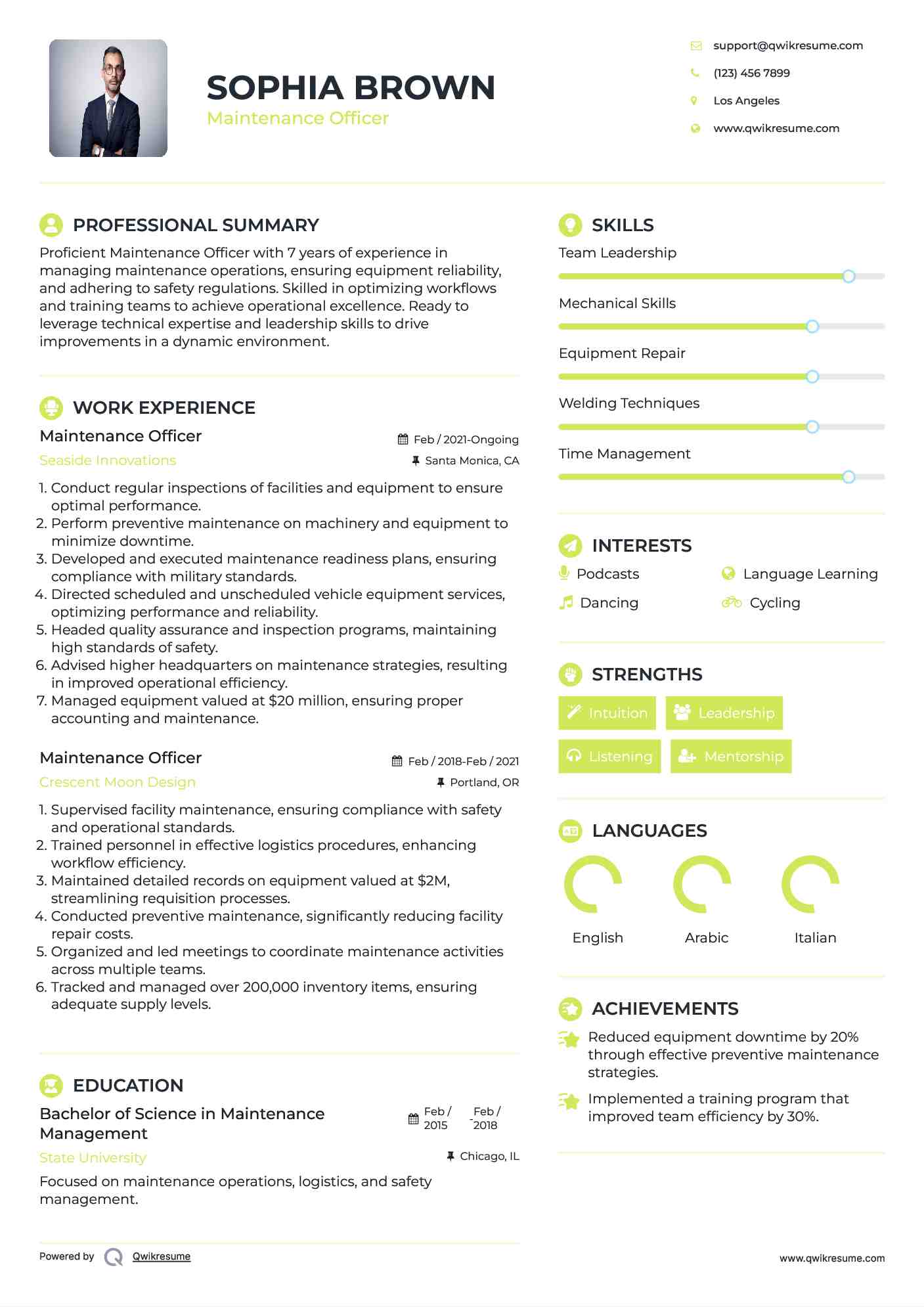 Maintenance Officer Resume Model