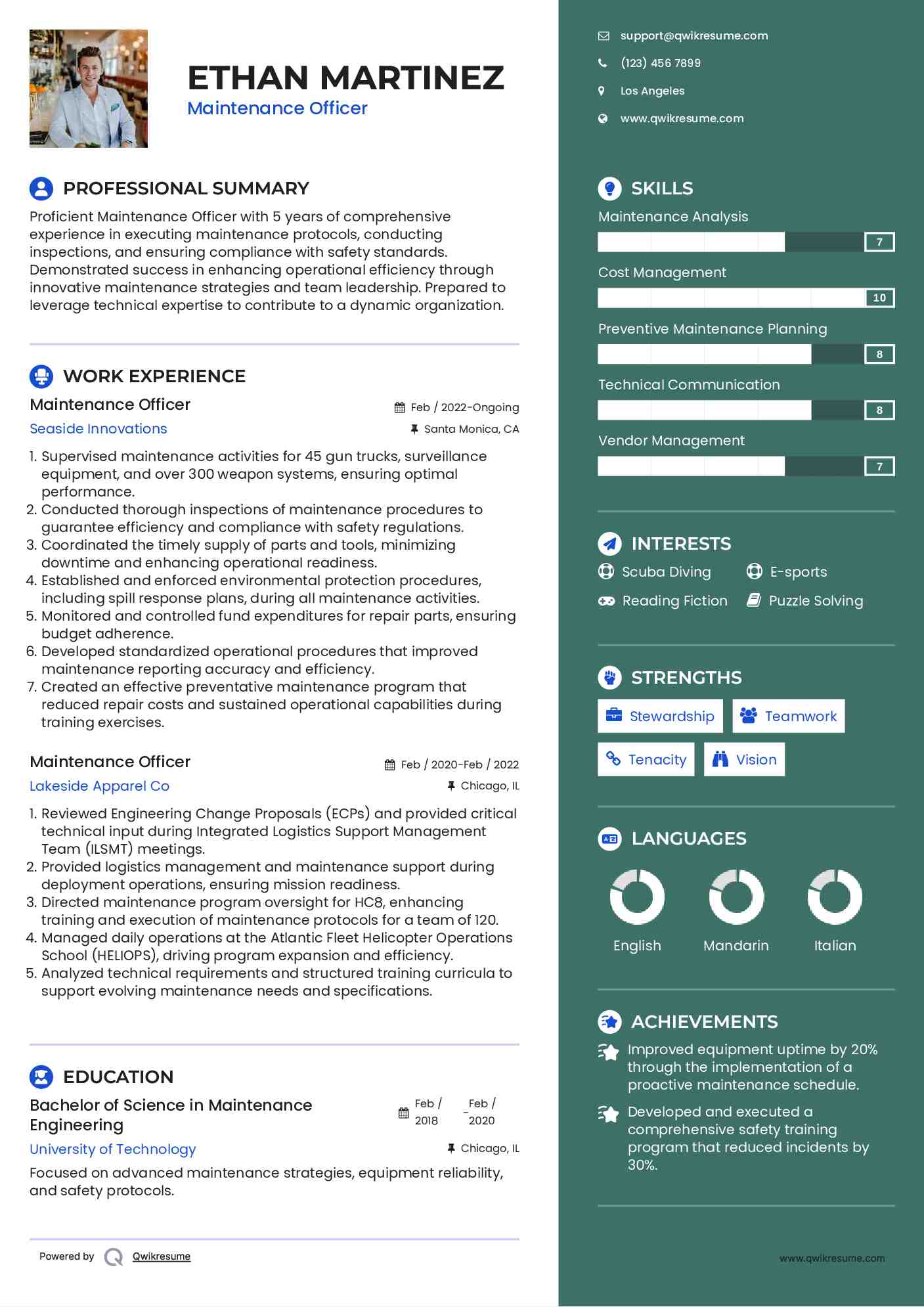 Maintenance Officer Resume Model
