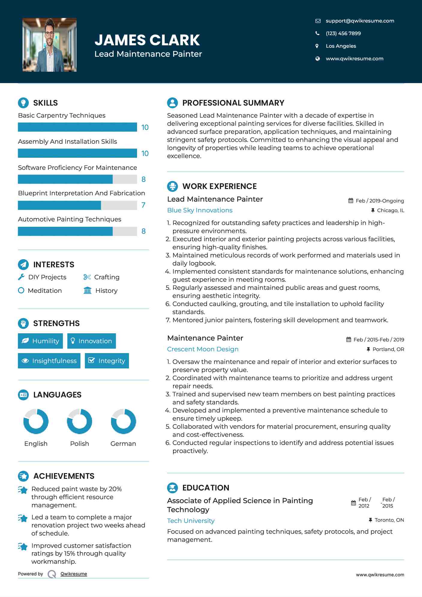 Lead Maintenance Painter
 Resume Template