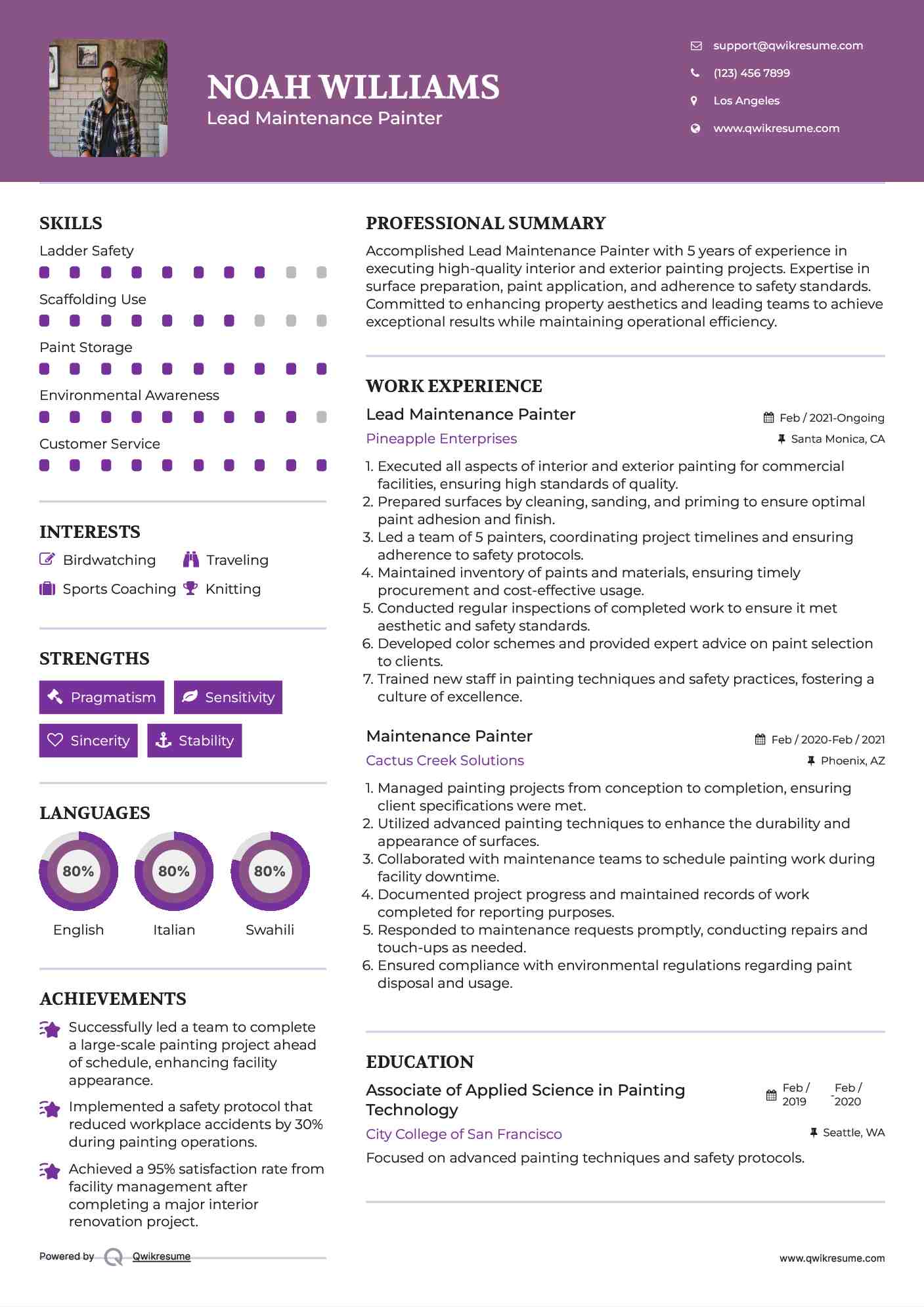 Lead Maintenance Painter Resume Template