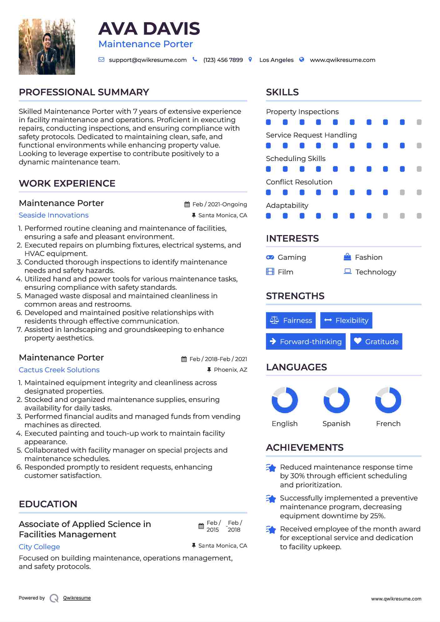 Maintenance Porter Resume Example