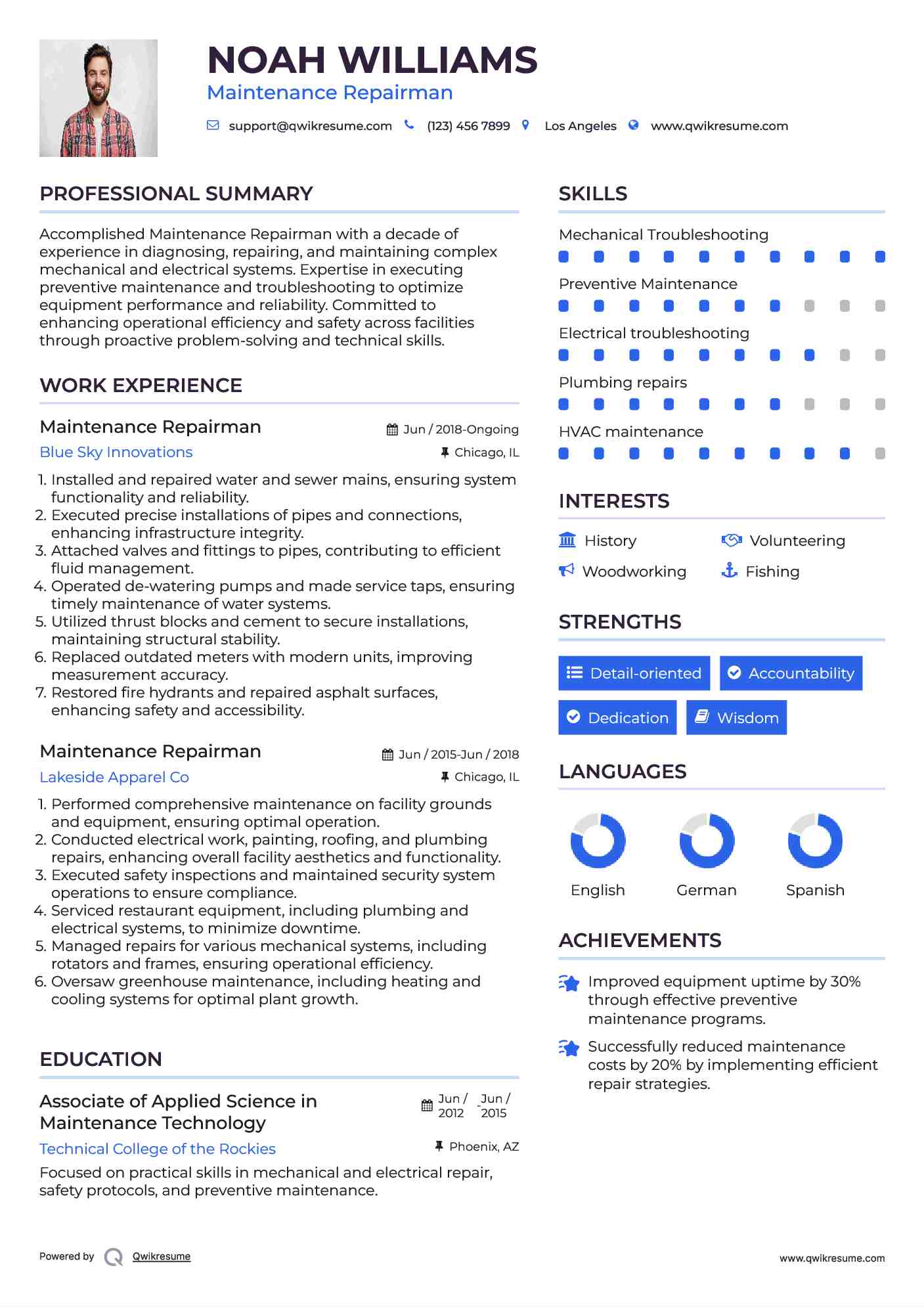 Maintenance Repairman Resume Sample