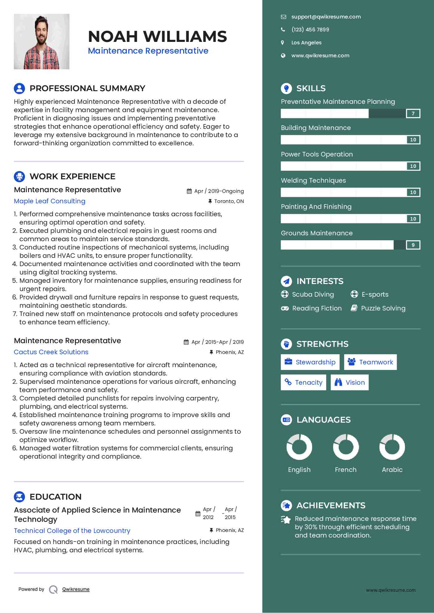 Maintenance Representative Resume Template