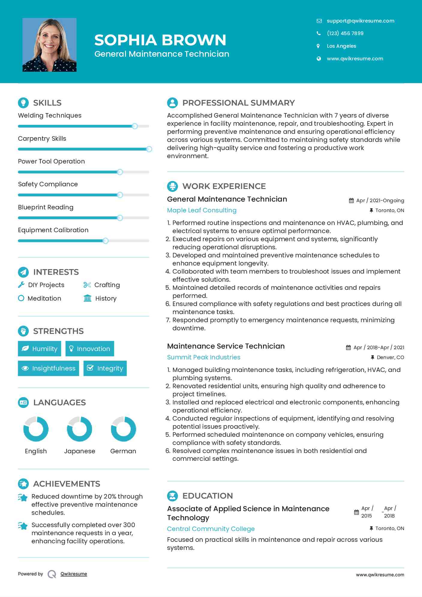 General Maintenance Technician Resume Format